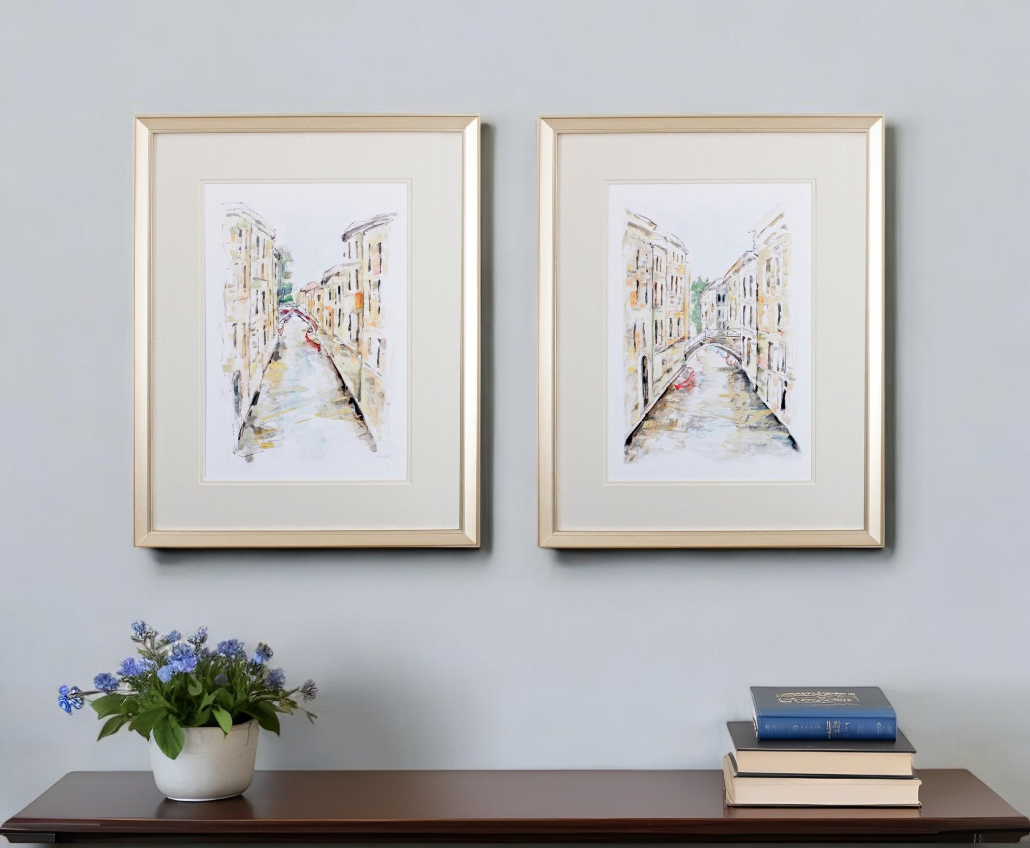 Set of Two Brown Streets of Venice Framed Art