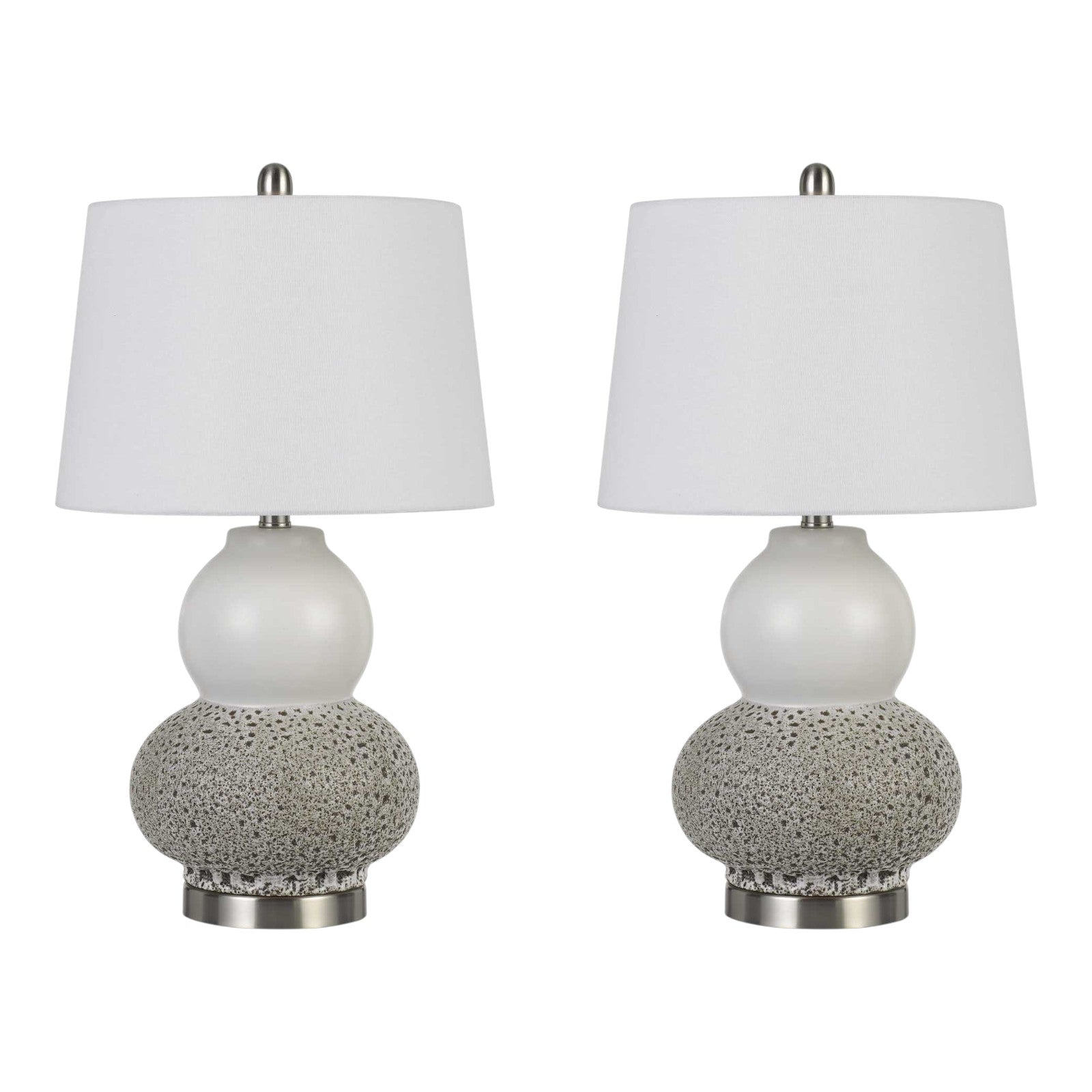 Set Of Two 24" Silver Metal Two Light Desk Table Lamps With White Globe Shade