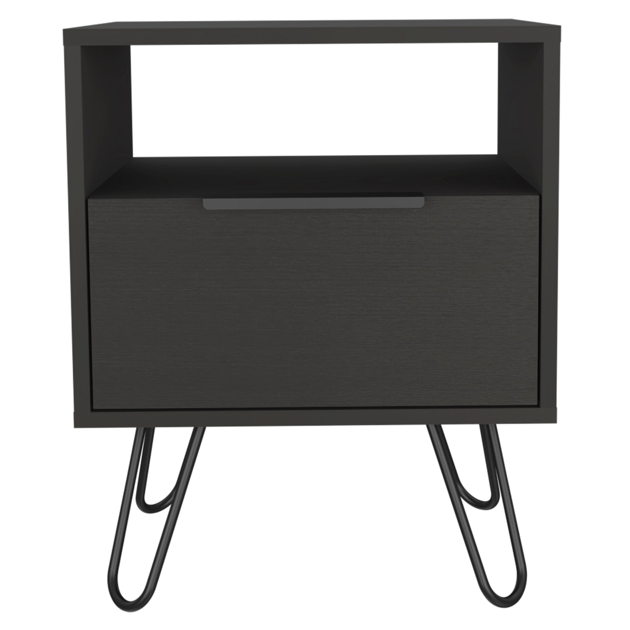 22" Black Wood One Drawer Nightstand