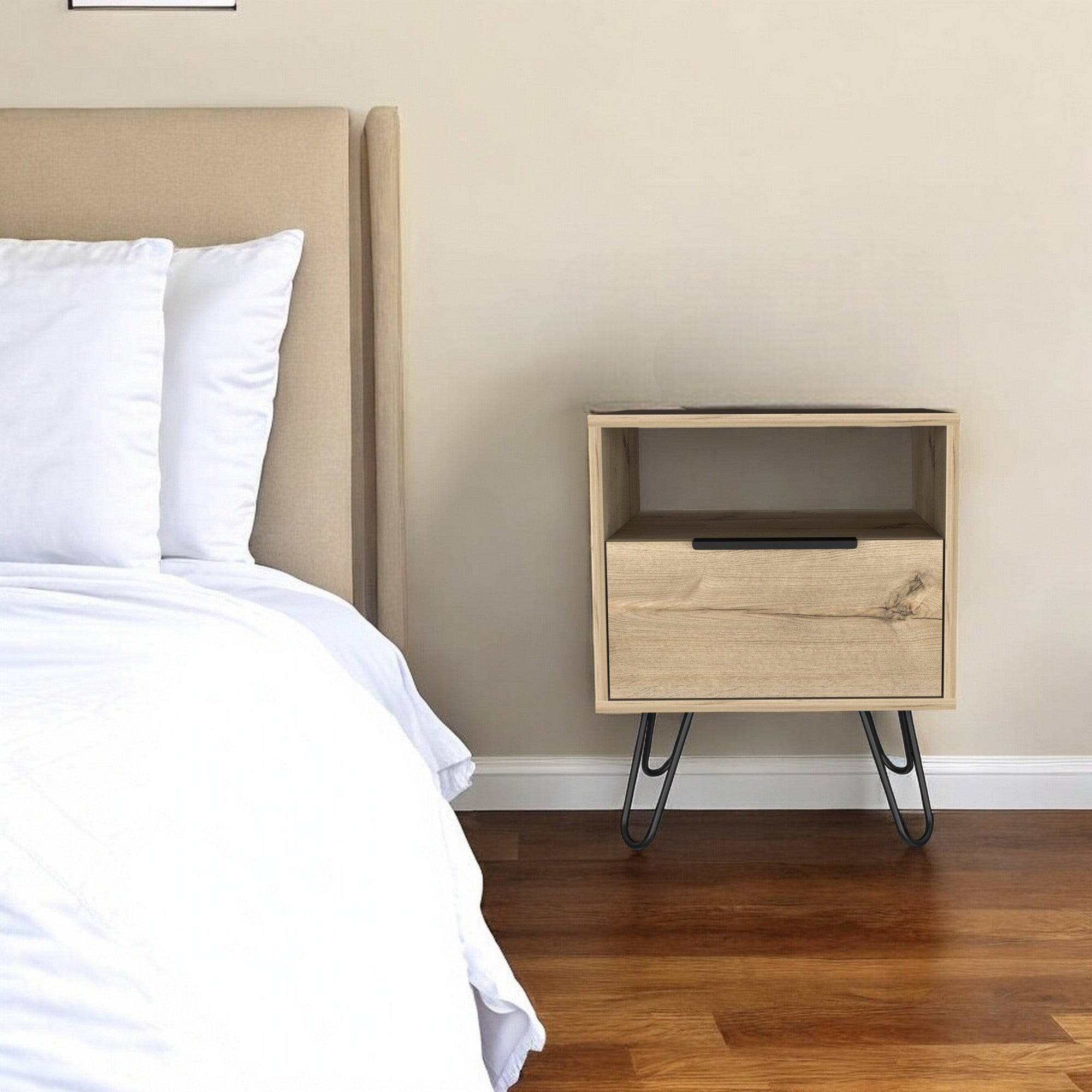 22" Oak Wood One Drawer Nightstand