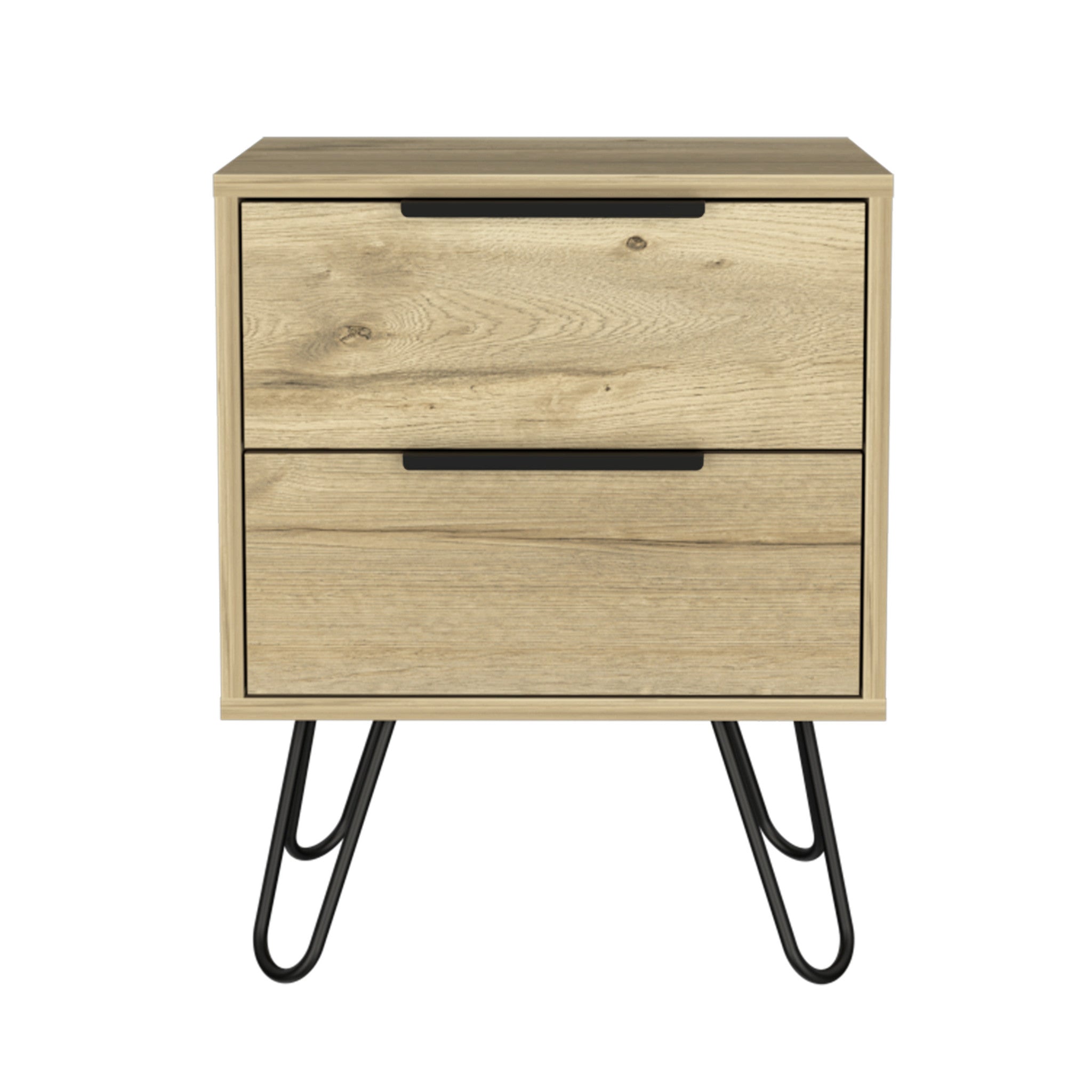 22" Oak Wood Two Drawer Nightstand