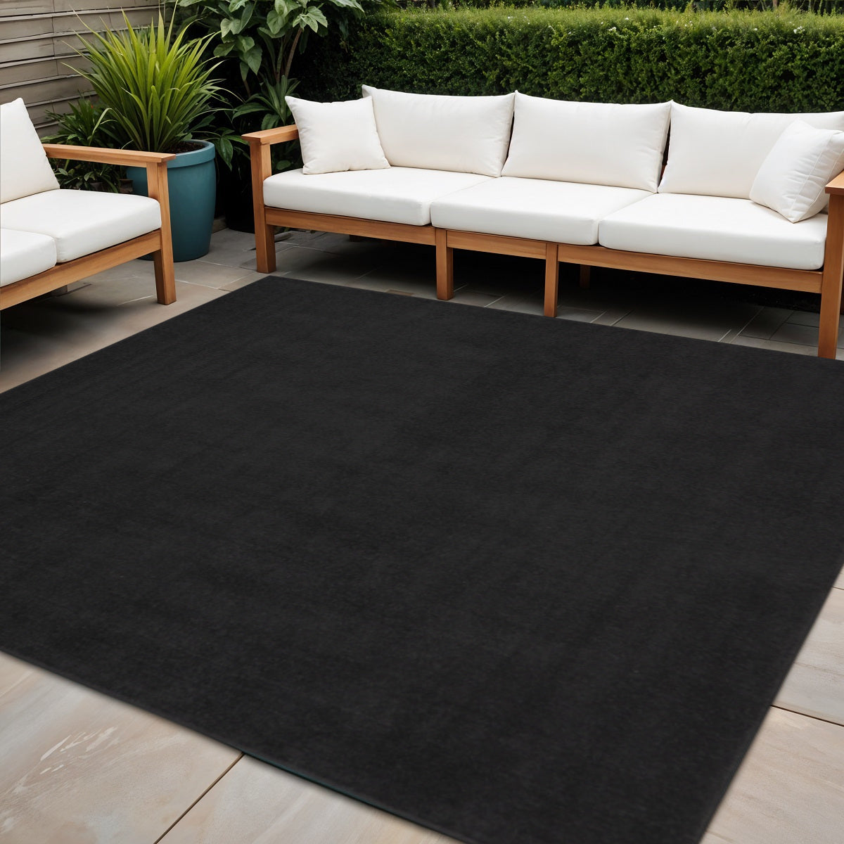 7' Black Square Indoor Outdoor Area Rug