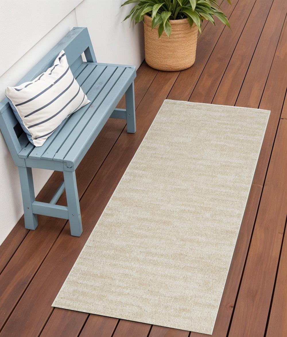 4' Runner Beige And Ivory Indoor Outdoor Runner Rug