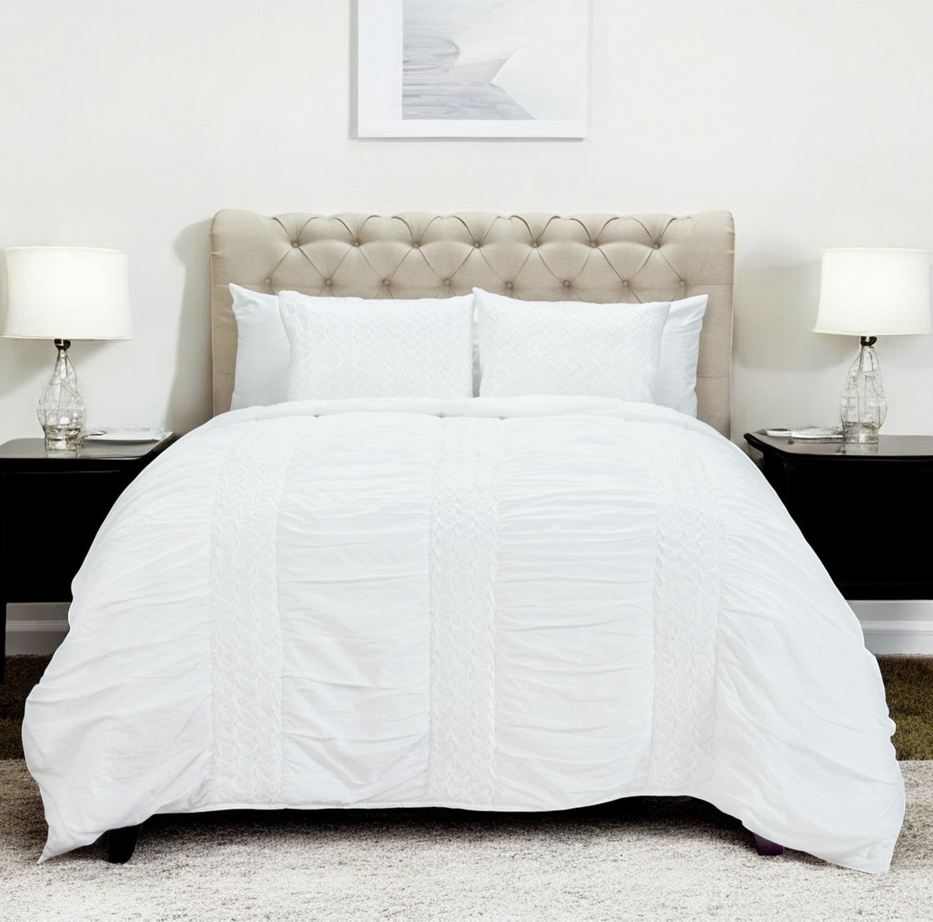 White Geometric King Quilt