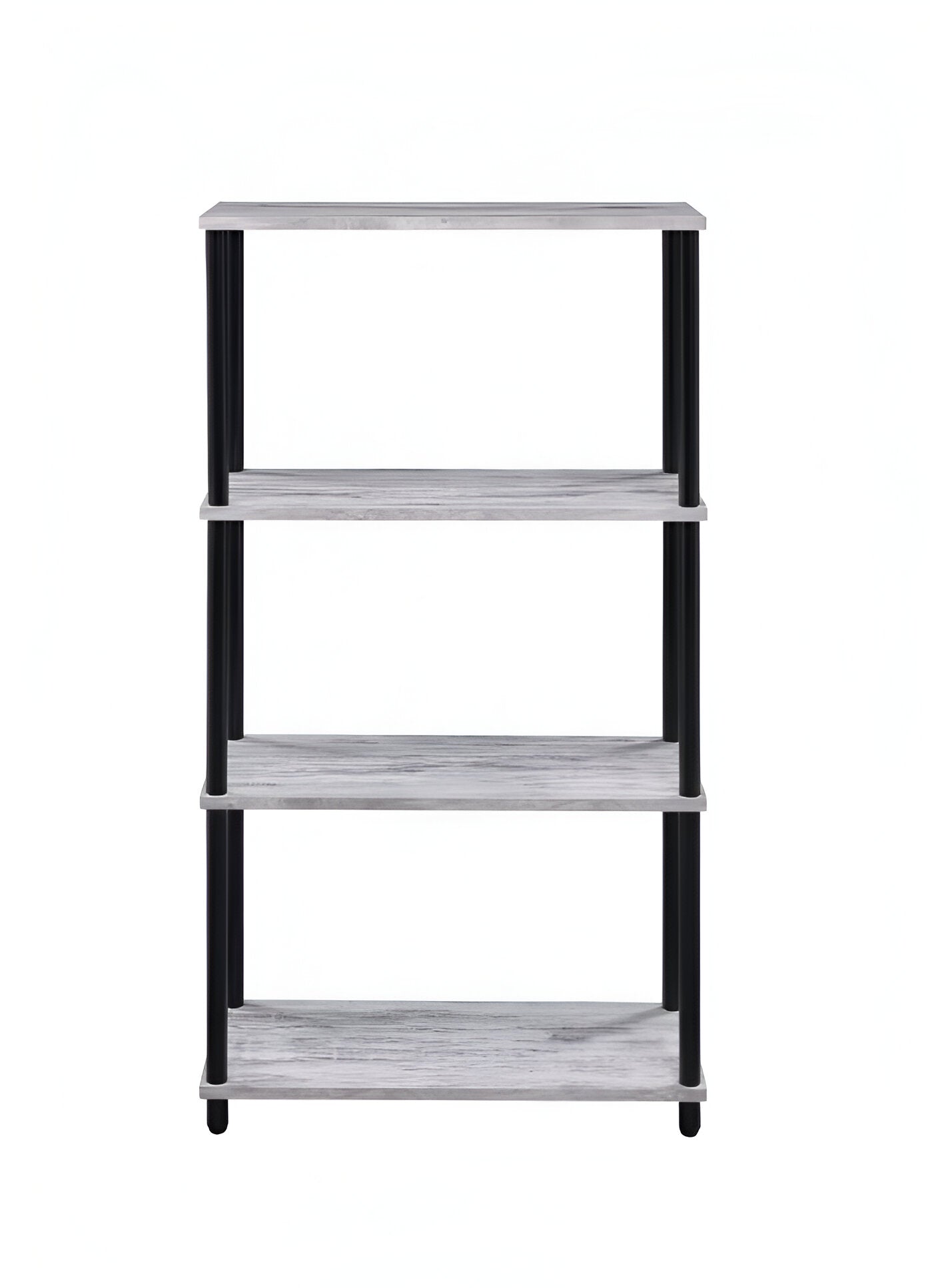 44" Antiqued White And Black Distressed Metal and Wood Four Tier Etagere Bookcase