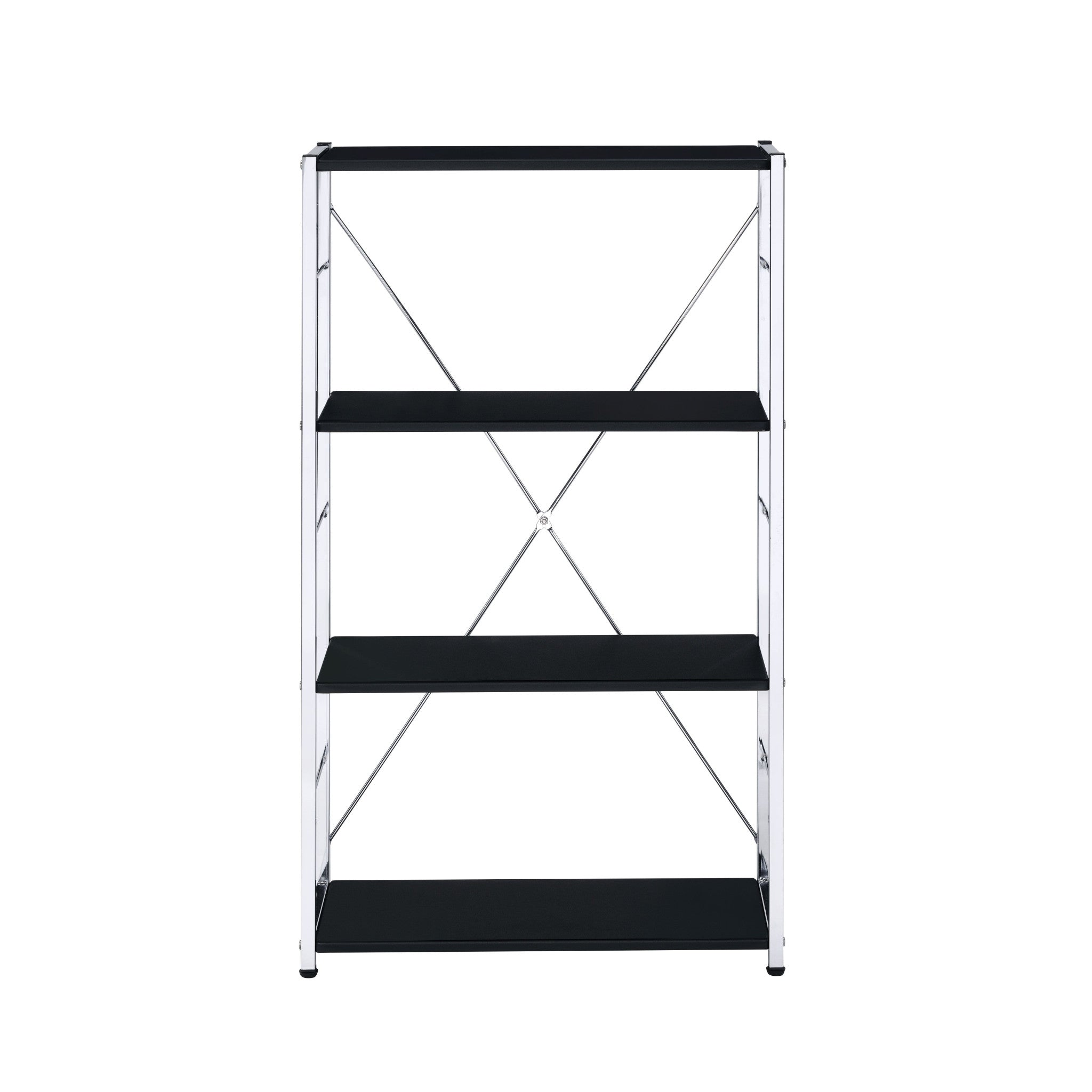 42" Black And Silver Metal and Wood Four Tier Etagere Bookcase