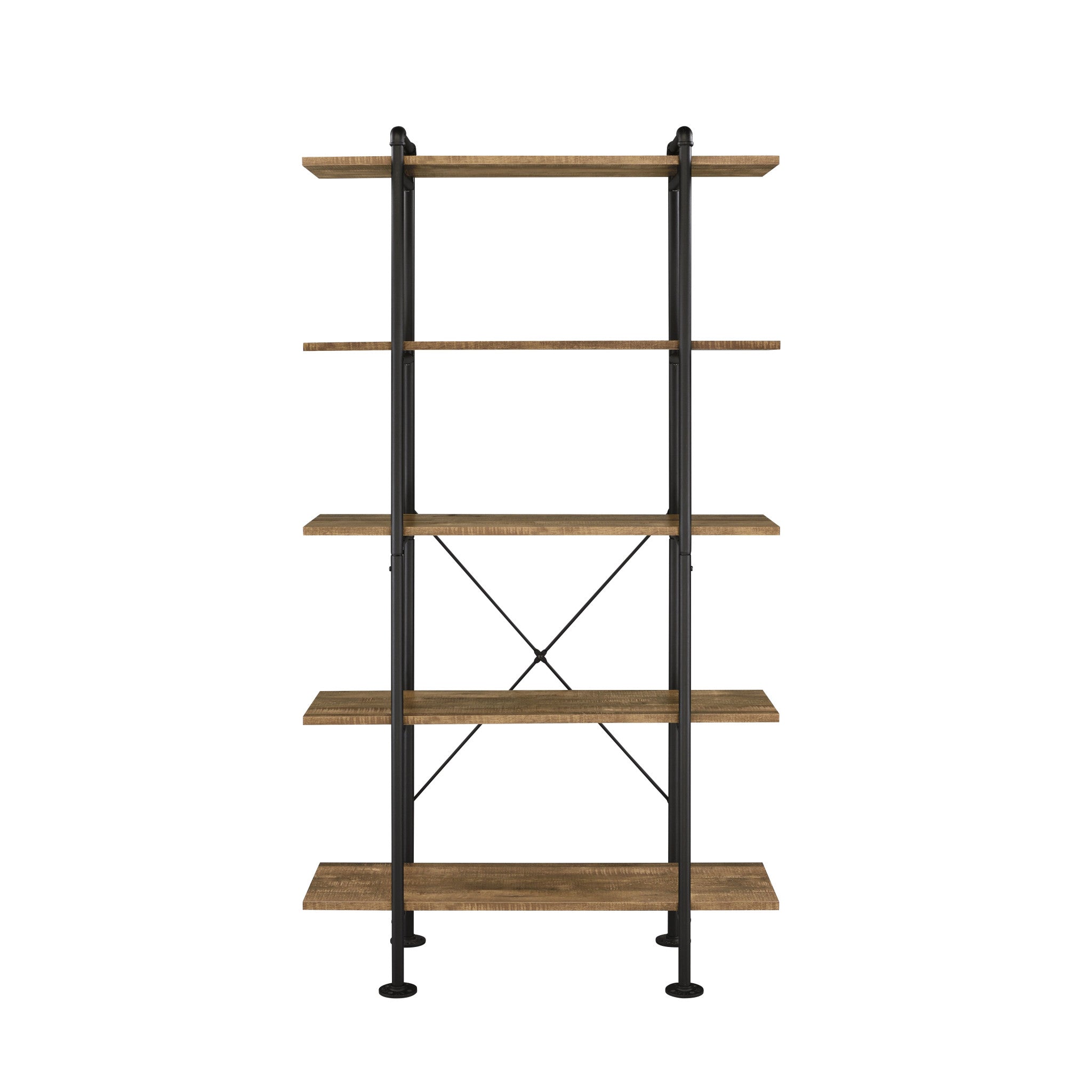 73" Brown And Black Metal Five Tier Etagere Bookcase