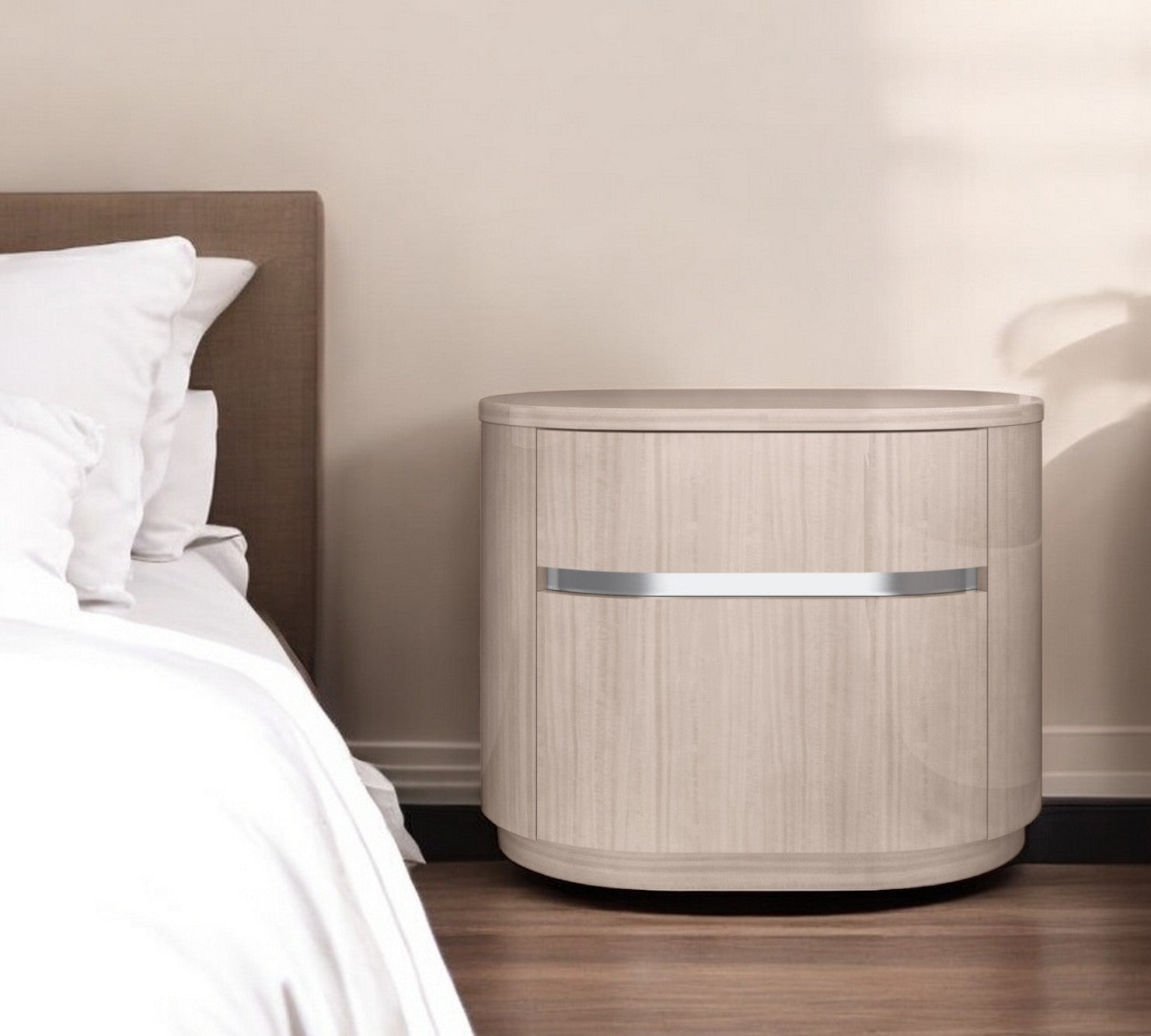 22" Beige Two Drawer Oval Nightstand