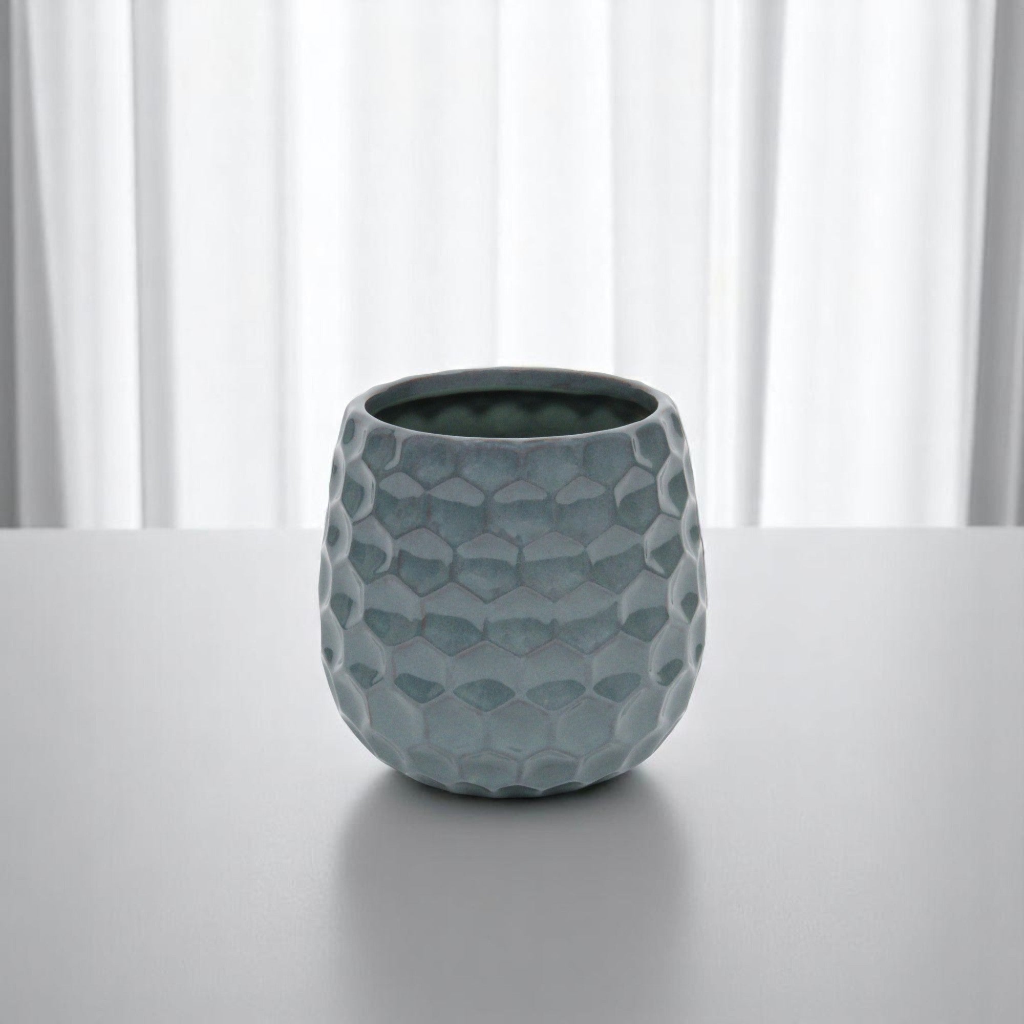 Blue Ceramic 38 Ounce Round Distressed Pot Planter