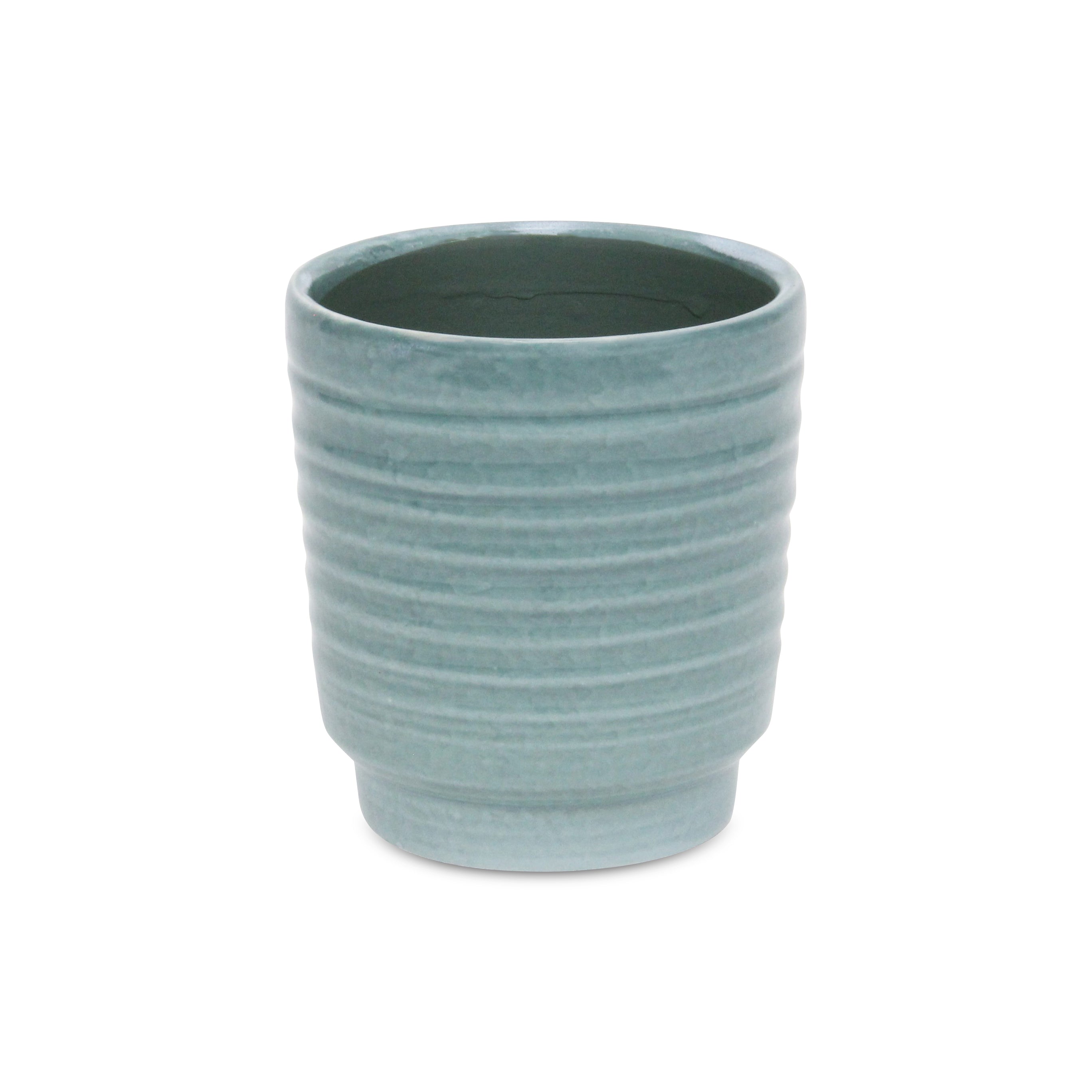 Celadon Ceramic 35 Ounce Striped Round Distressed Pot Planter