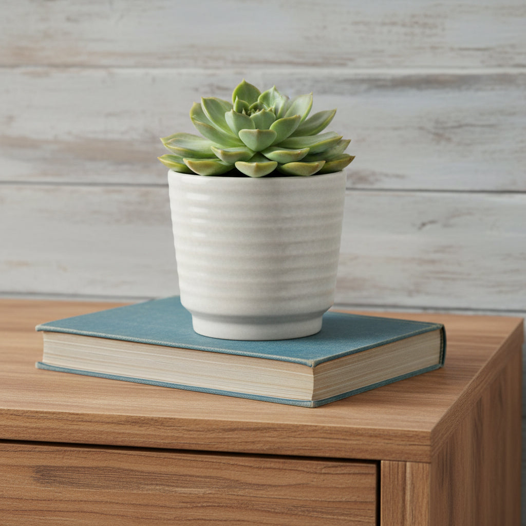 White Ceramic 23 Ounce Round Distressed Pot Planter