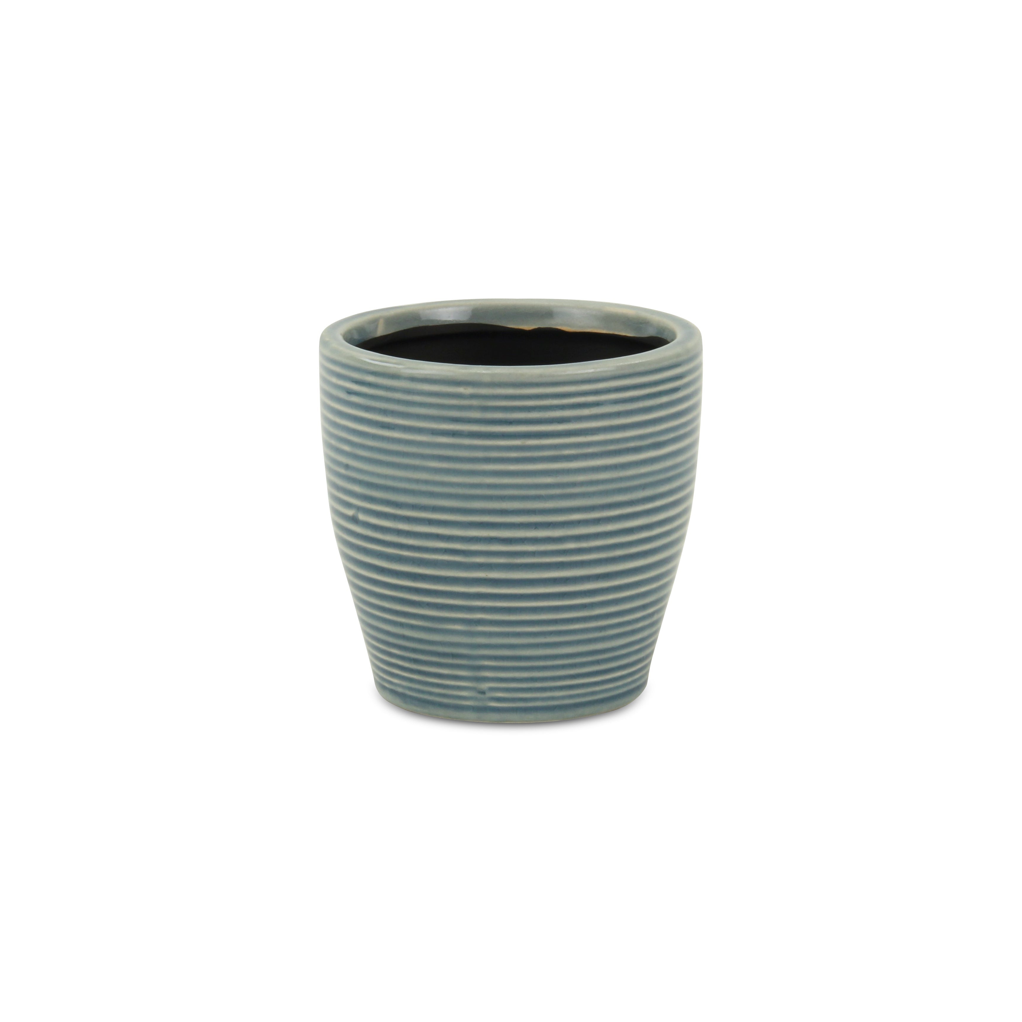 Blue Ceramic 22 Ounce Striped Round Distressed Pot Planter