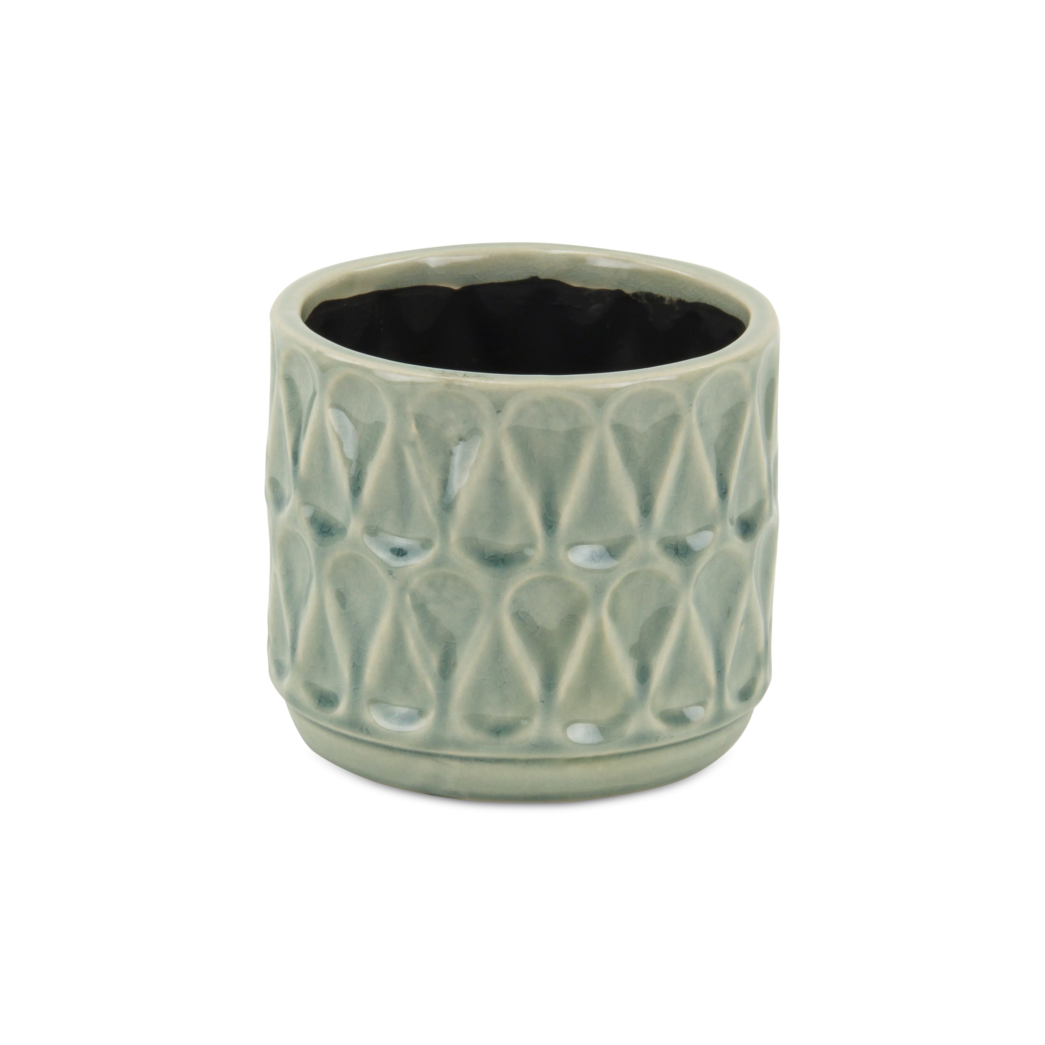 Green Ceramic 10 Ounce Geometric Round Distressed Pot Planter