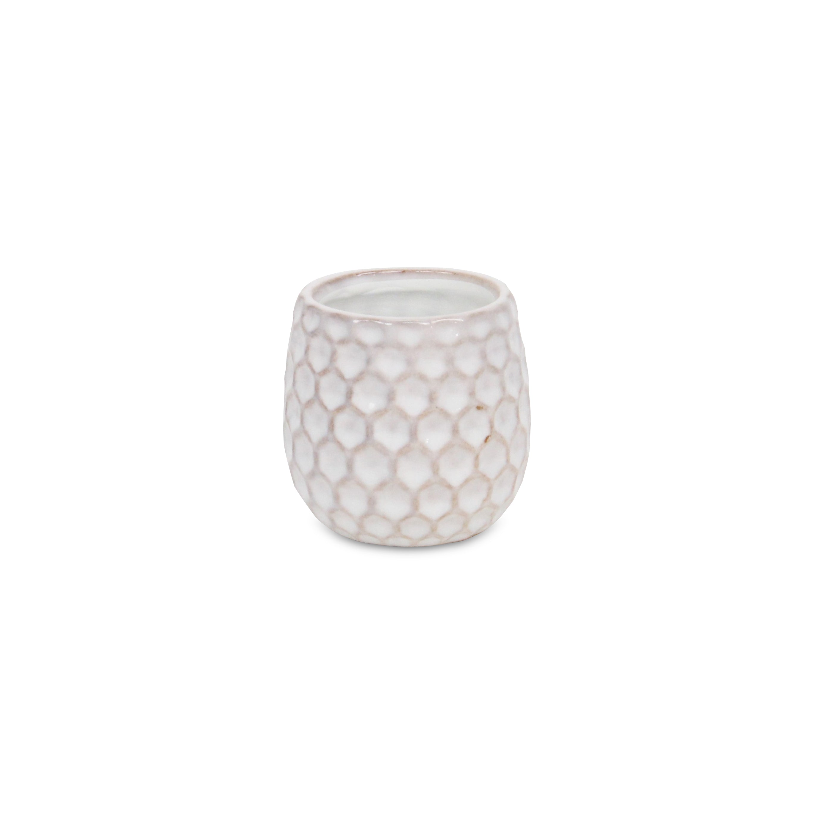 White Ceramic 5 Ounce Geometric Round Distressed Pot Planter