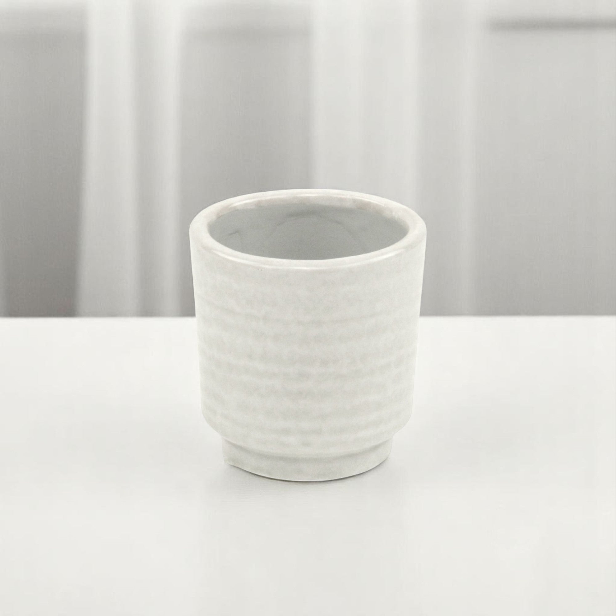 White Ceramic 6 Ounce Round Distressed Pot Planter