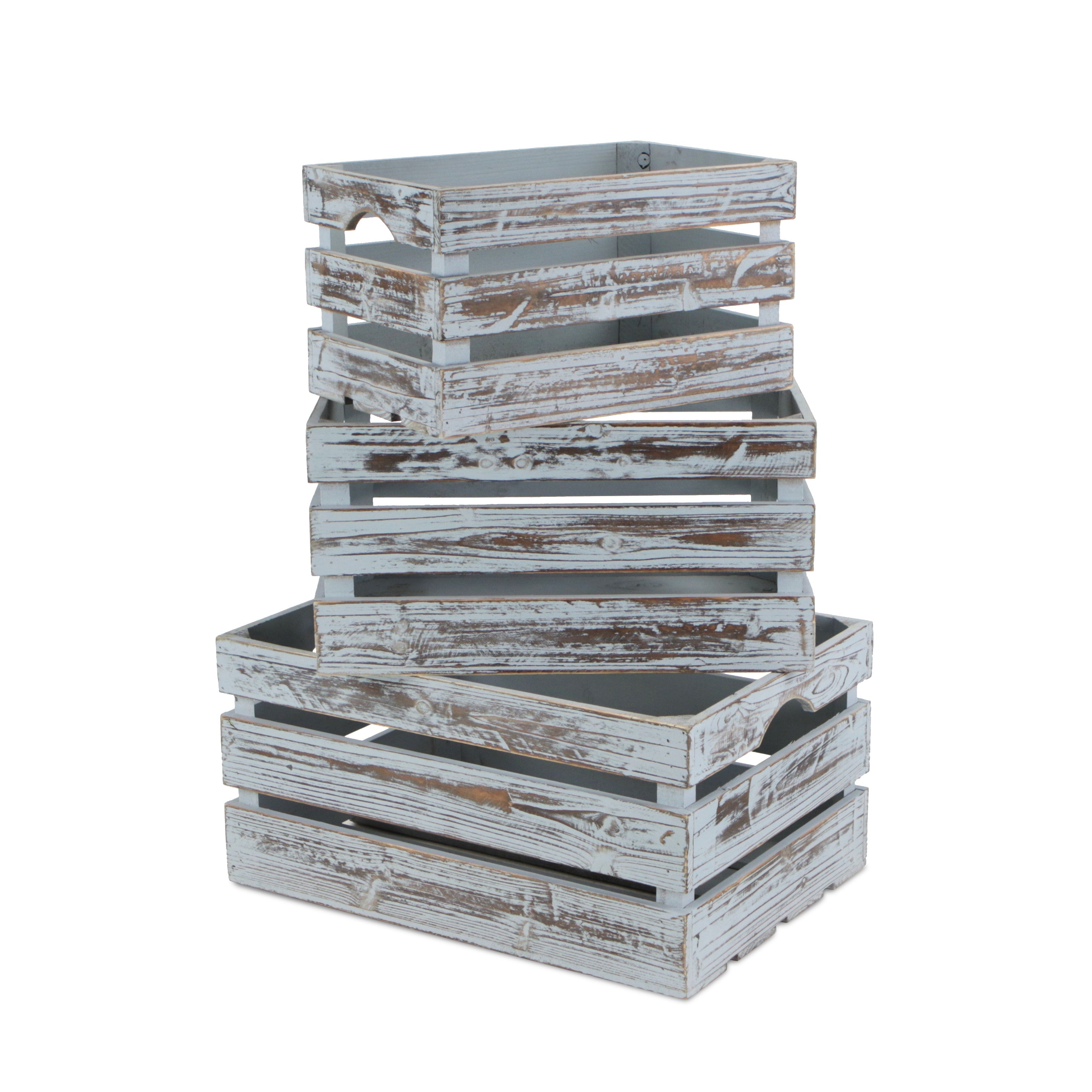 Set of Three Gray Solid Wood Crate