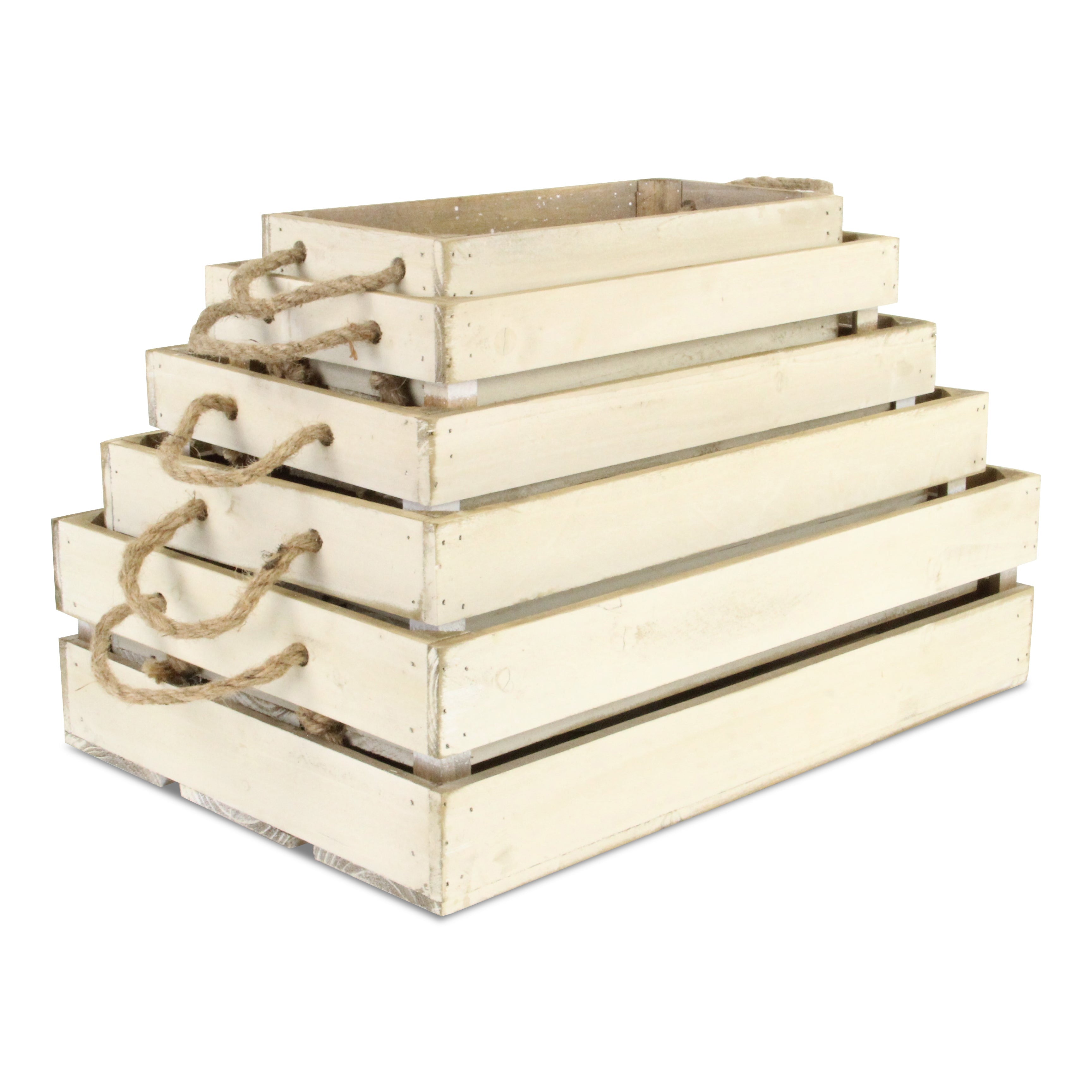 Set of Five Antiqued White Solid Wood Crate