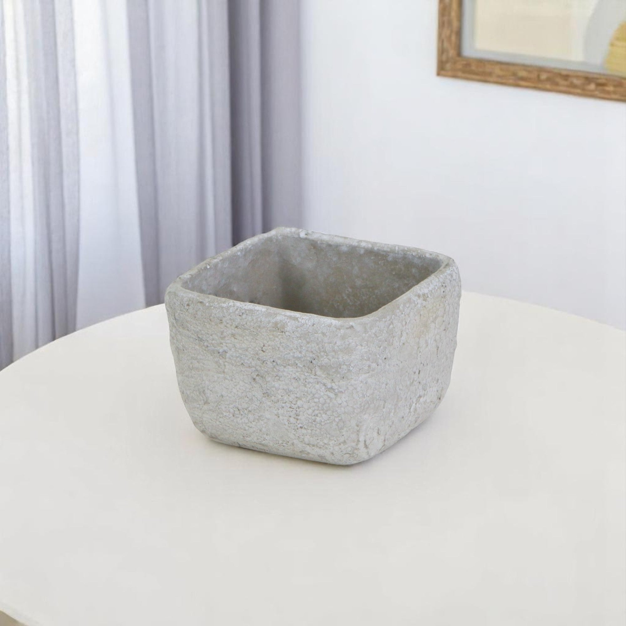 Gray Cement 6 Ounce Crackle Square Distressed Pot Planter
