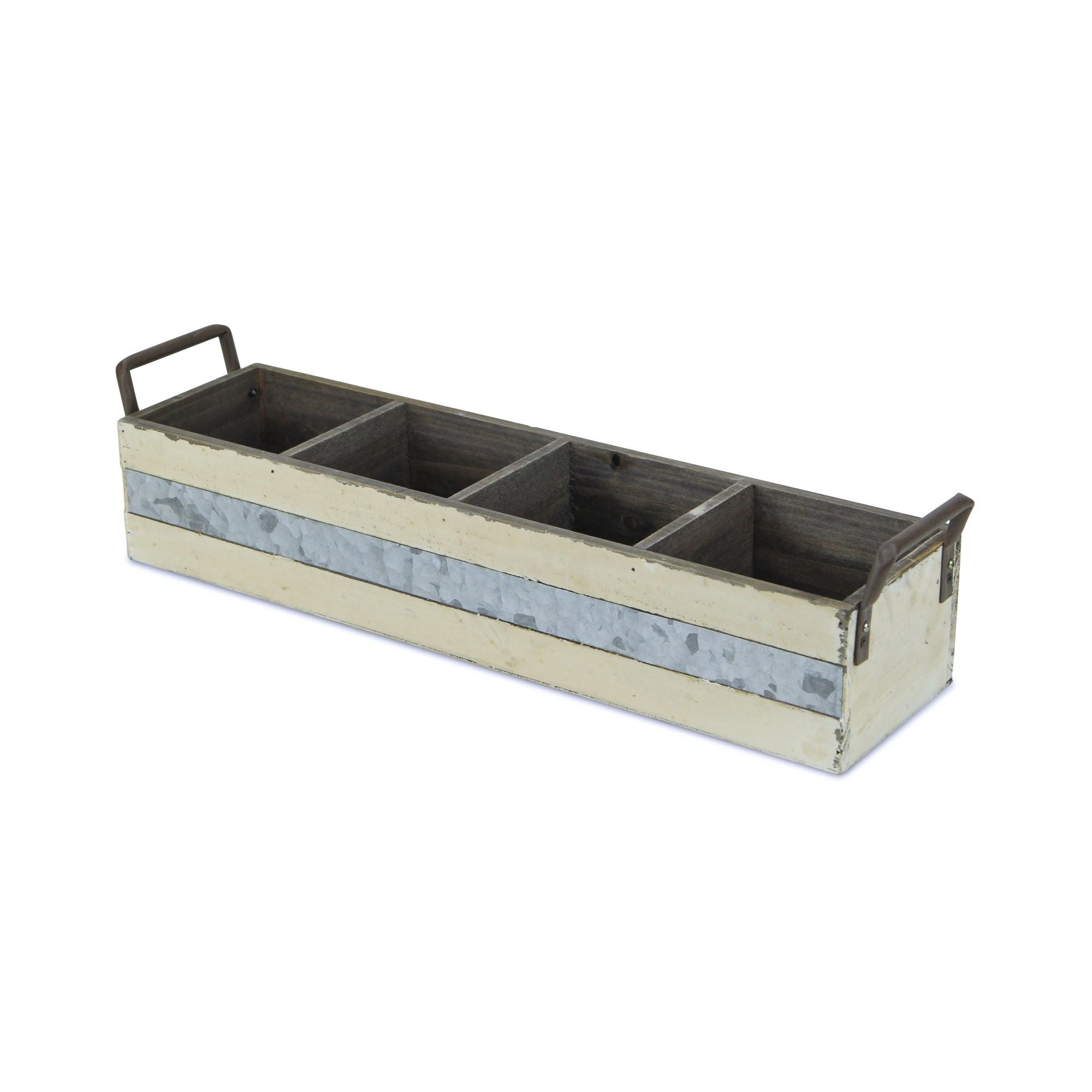 19" Antiqued White Solid Wood And Metal Box