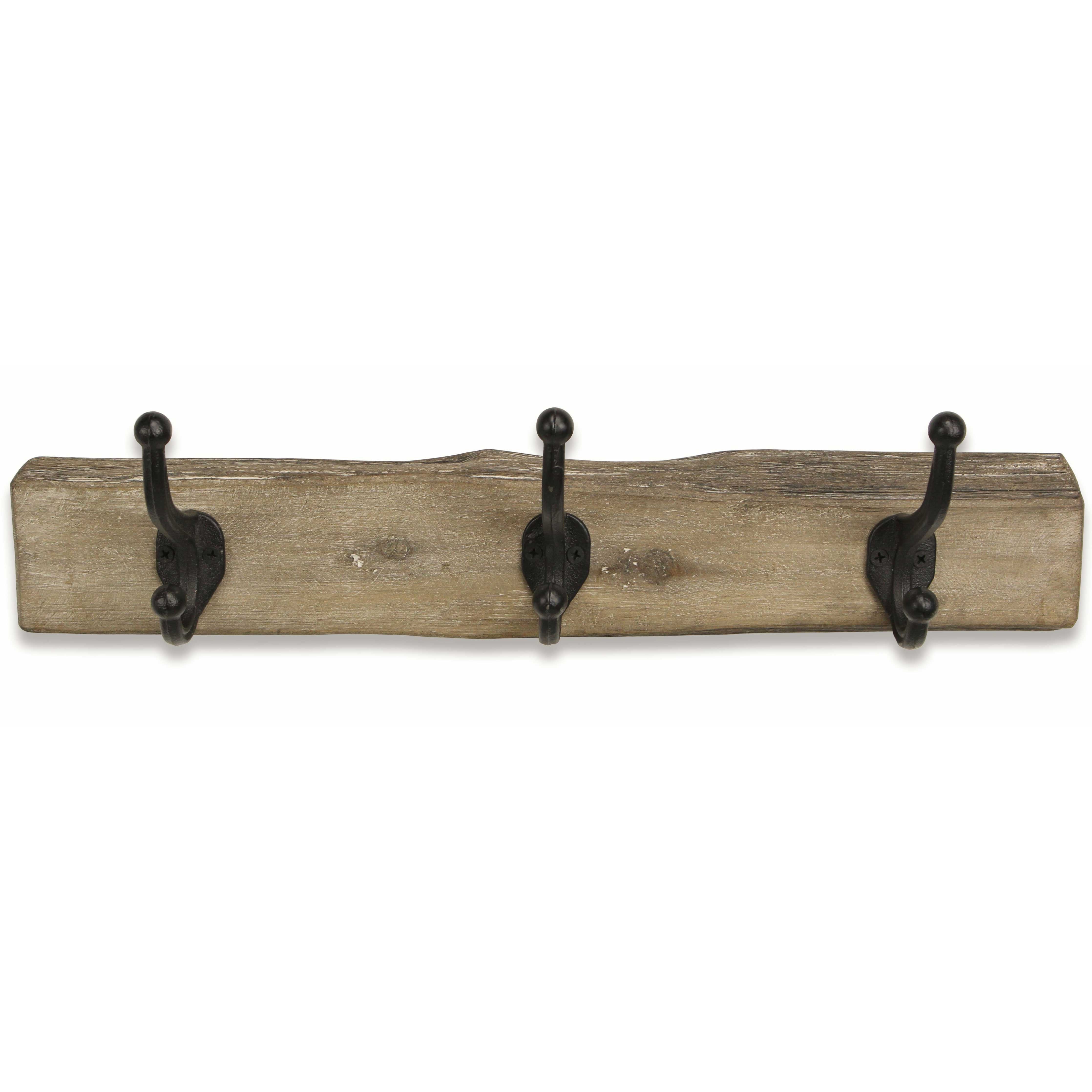 19" Brown Natural Rustic Live Edge Wood Three Hook Wall Mount Coat Rack