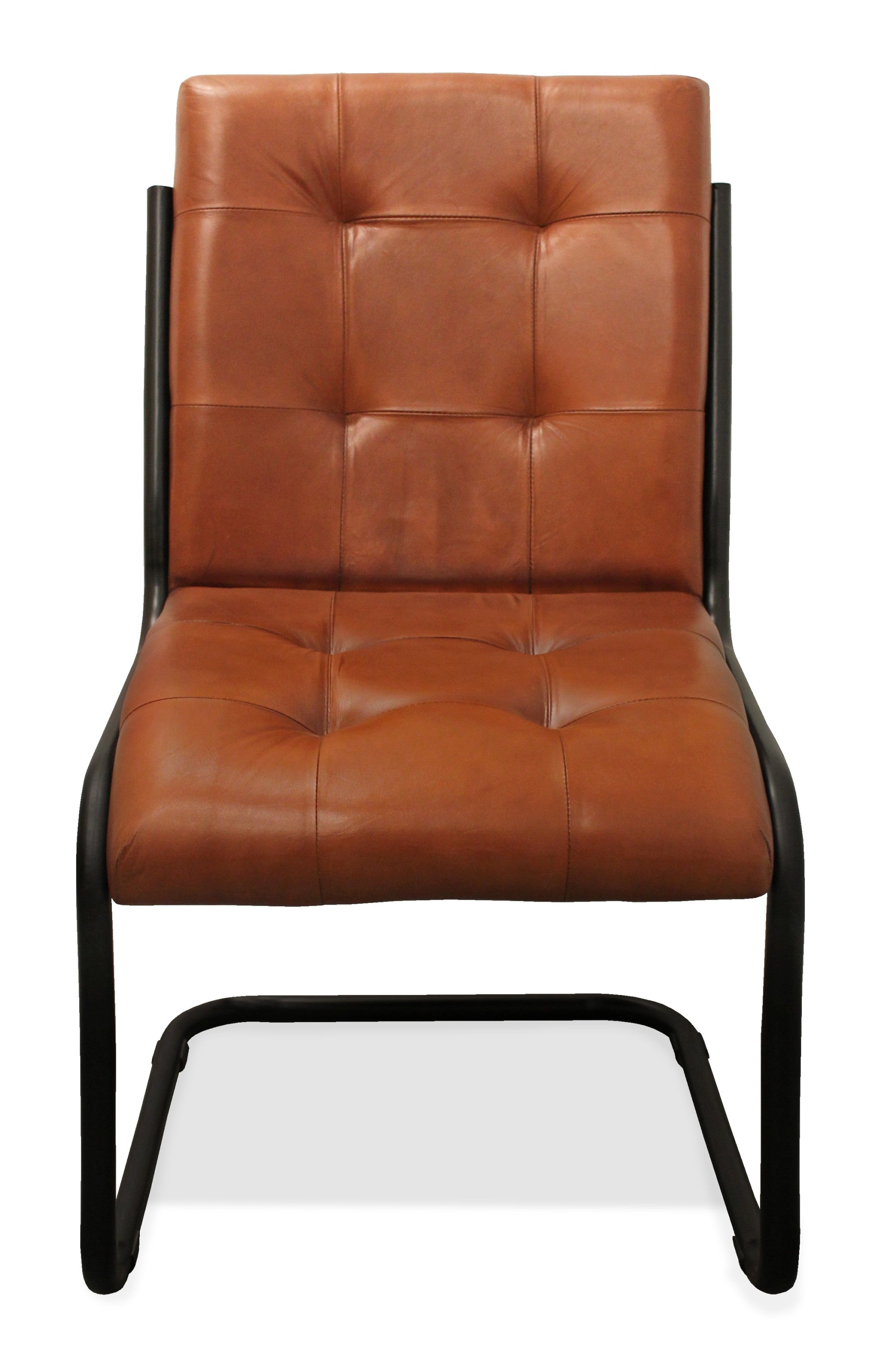 Tufted Cinnamon and Black Upholstered Leather Dining Side Chair