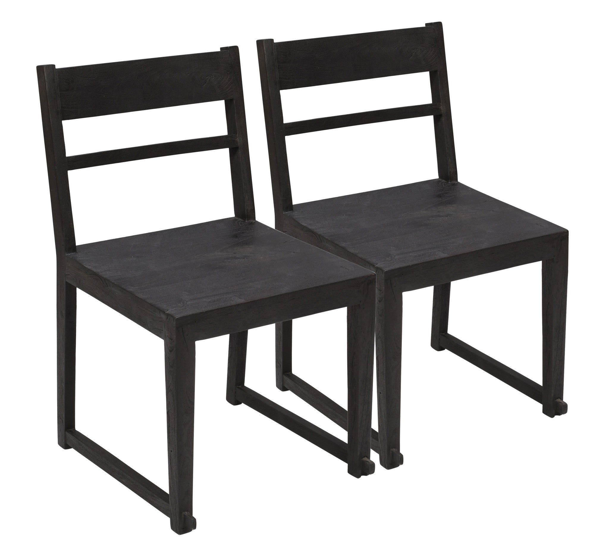 Set of Two Dark Gray Ladder Back Dining Side Chairs