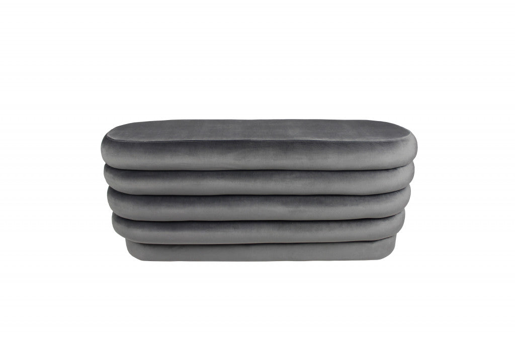 44" Gray Velvet Tufted Oval Ottoman