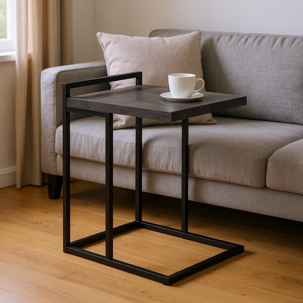 27" Black Distressed Reclaimed Wood and Metal End Table