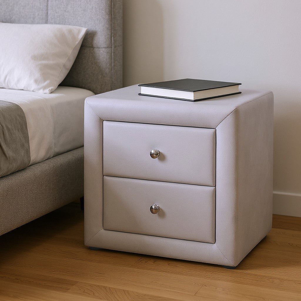 21" Light Gray Wood Two Drawer Nightstand
