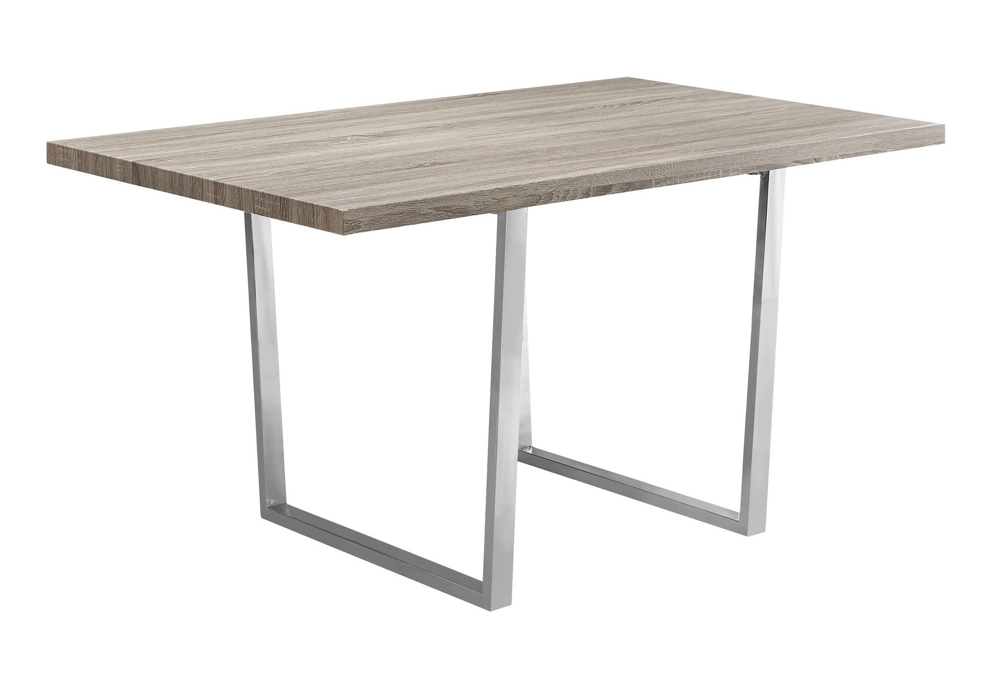 59" Taupe And Silver Solid Wood And Metal Sled Base Dining Table