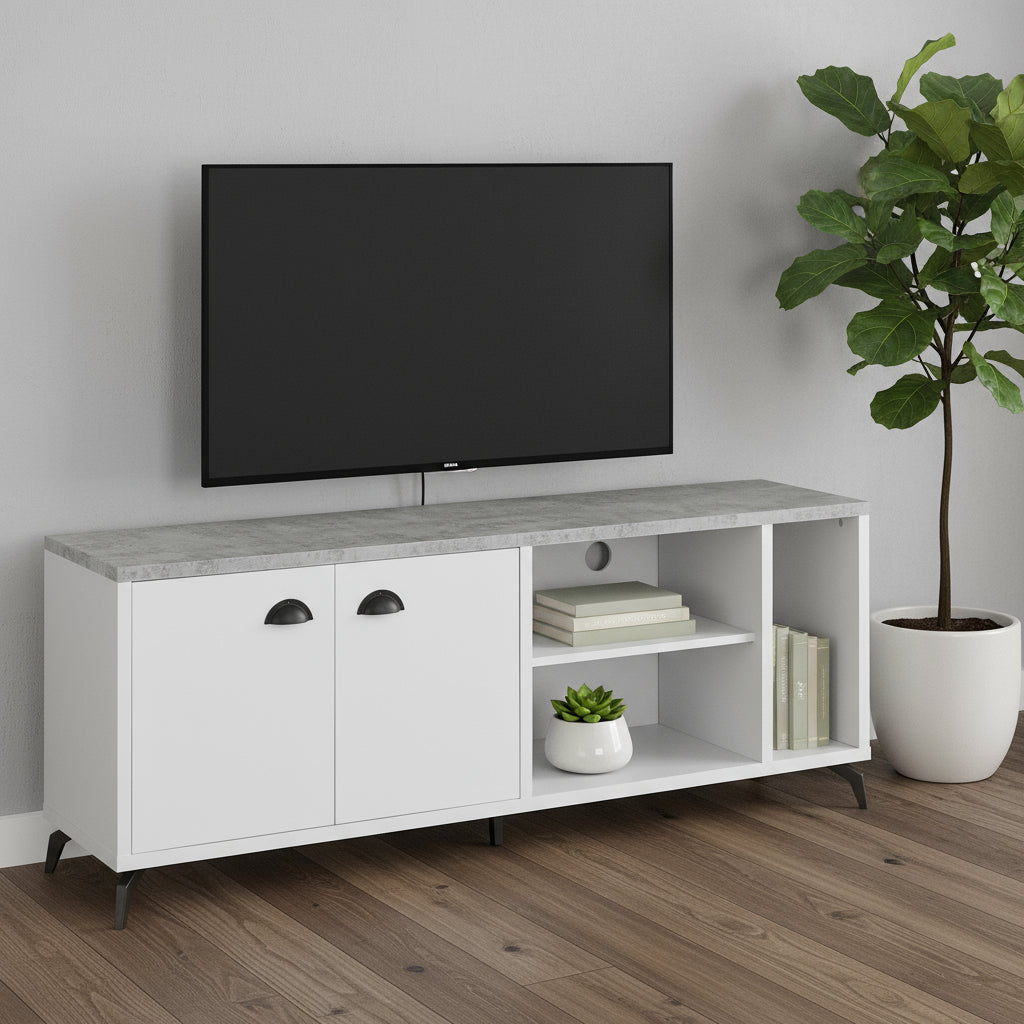 60" White Cabinet Enclosed Storage TV Stand
