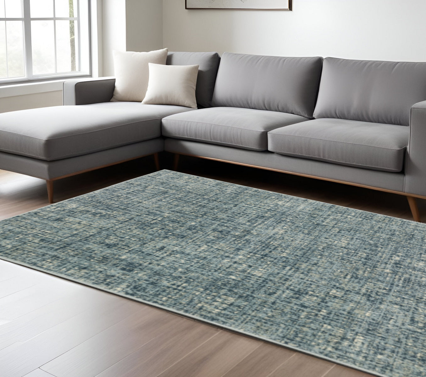 10' X 13' Dark Blue Light Blue Grey Ivory And Beige Abstract Power Loom Stain Resistant Area Rug