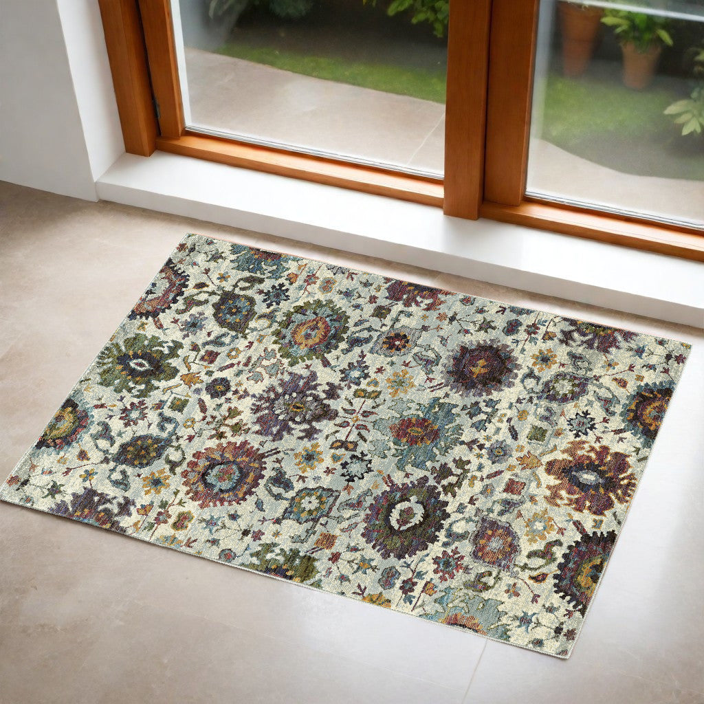 3' X 5' Stone Purple And Green Oriental Area Rug