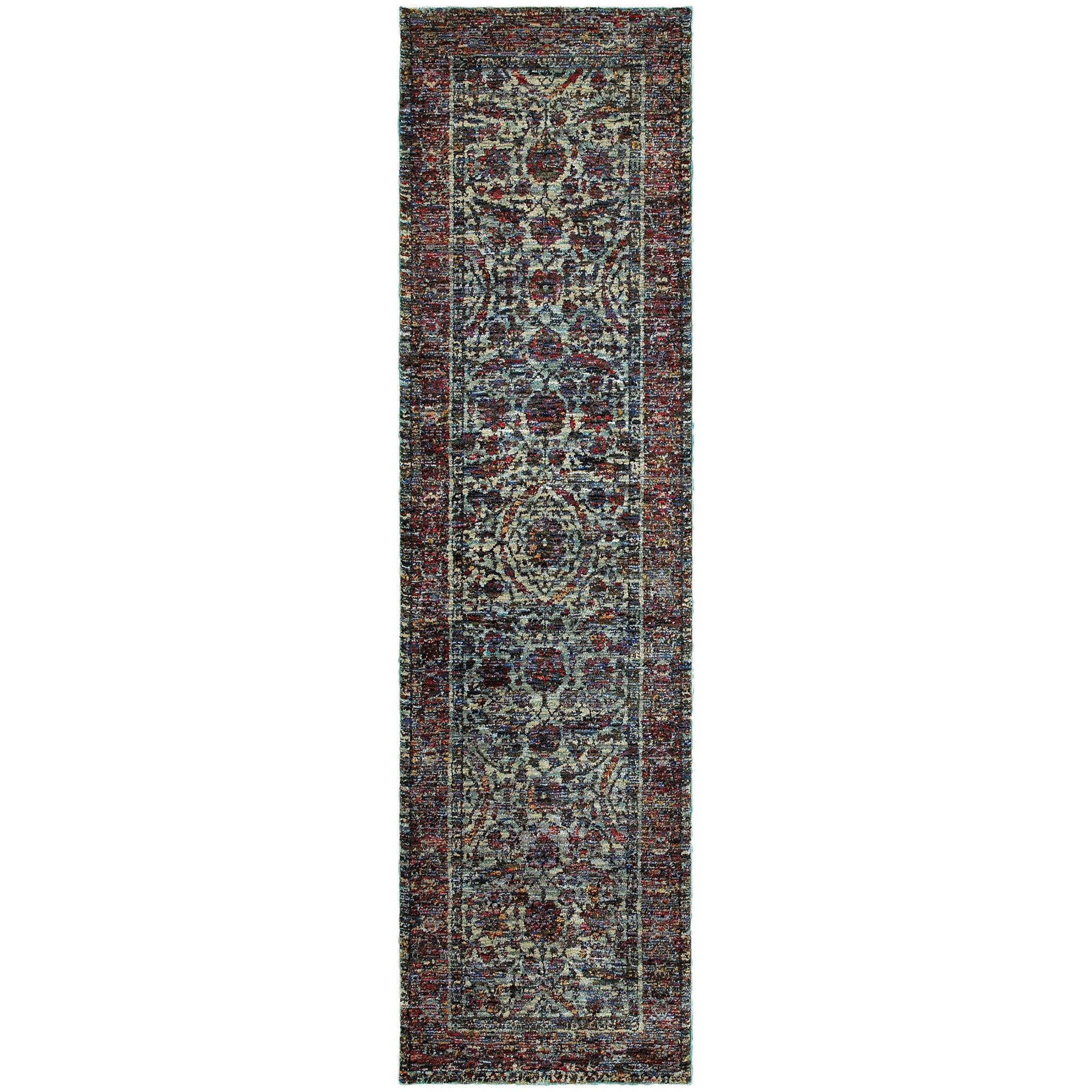 8' Blue And Purple Oriental Runner Rug