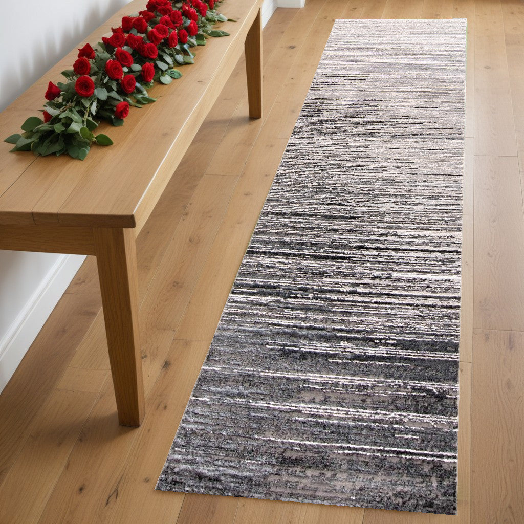 8' Beige And Black Abstract Runner Rug