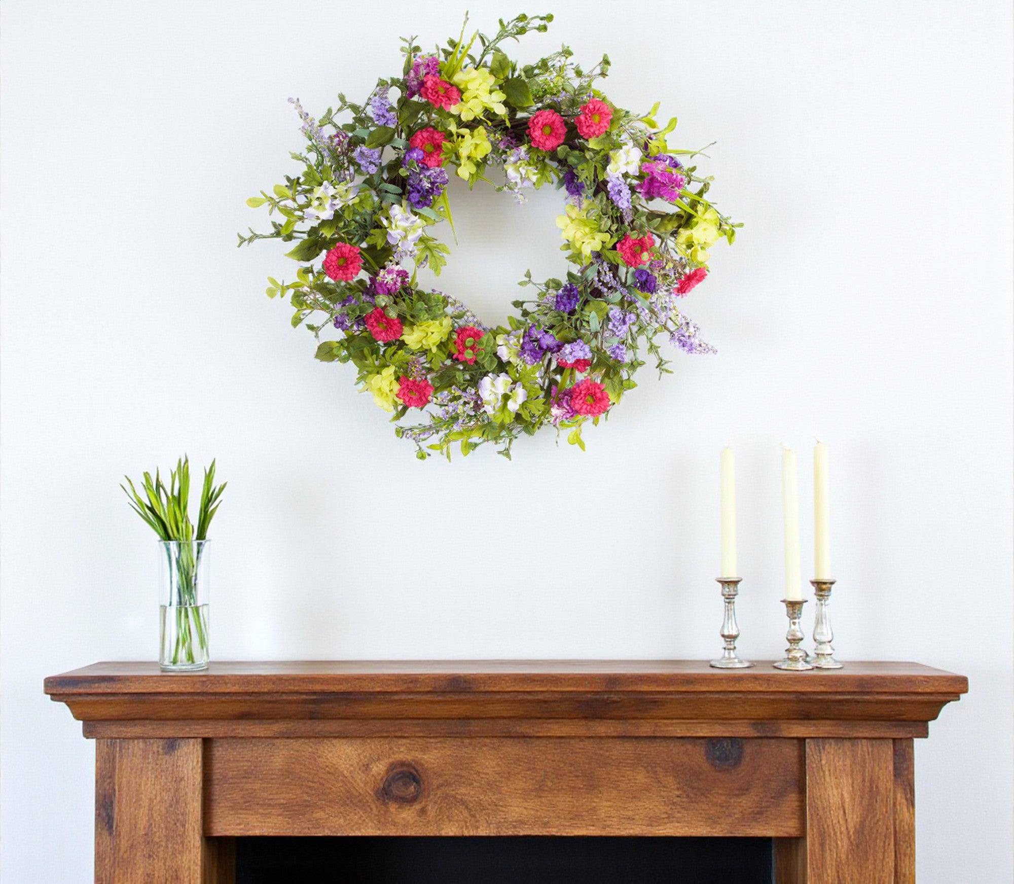 24" Pink and Green Mixed Assortment Artificial Wreath