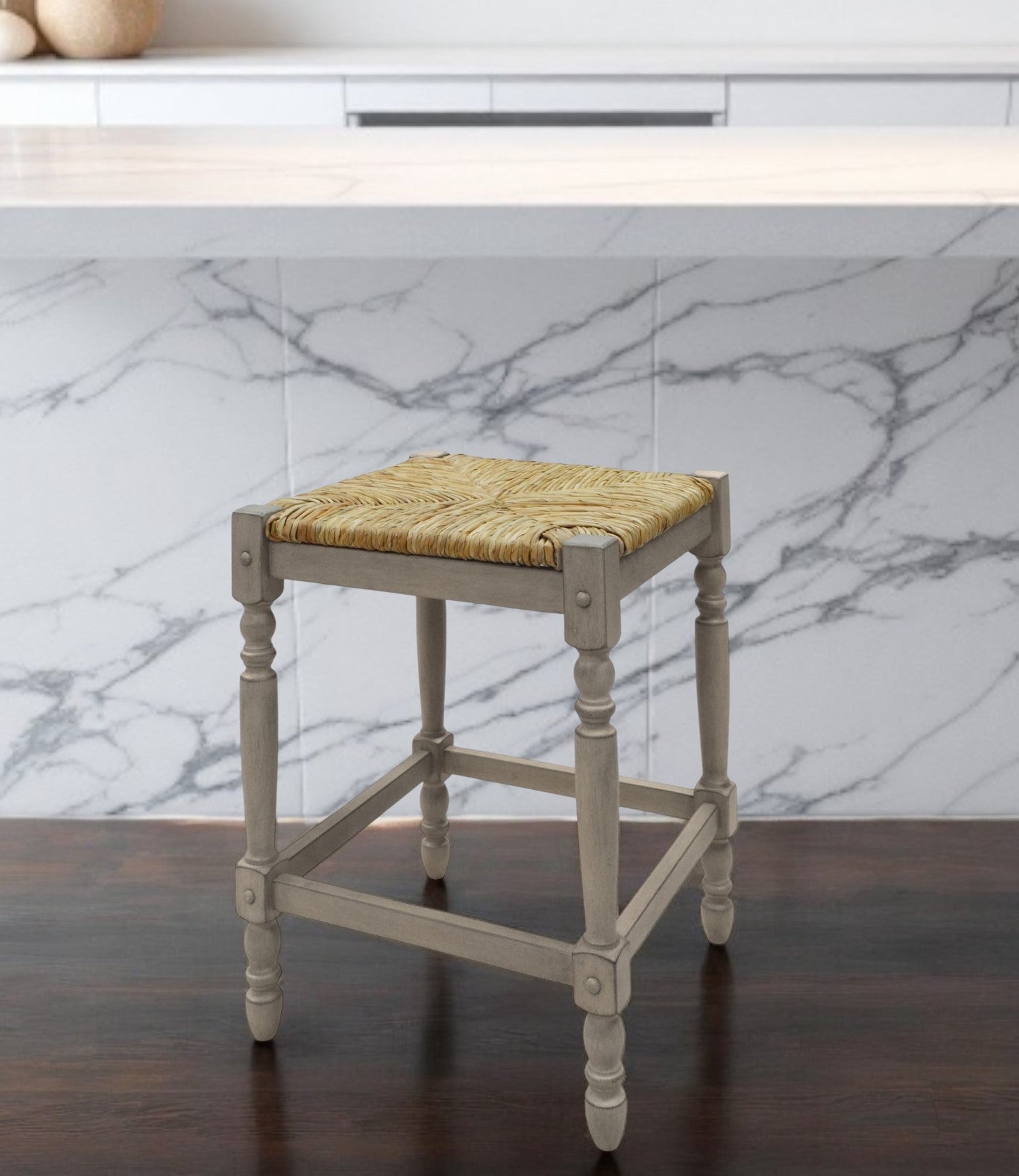 24" Natural And Gray Solid Wood Backless Counter Height Bar Chair