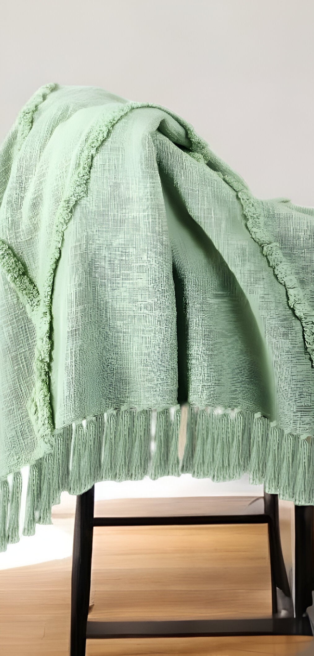50" X 60" Green Woven Cotton Throw Blanket with Fringe