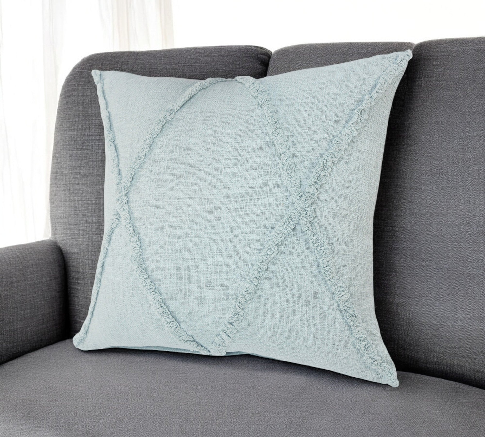 18" Blue Cotton Throw Pillow