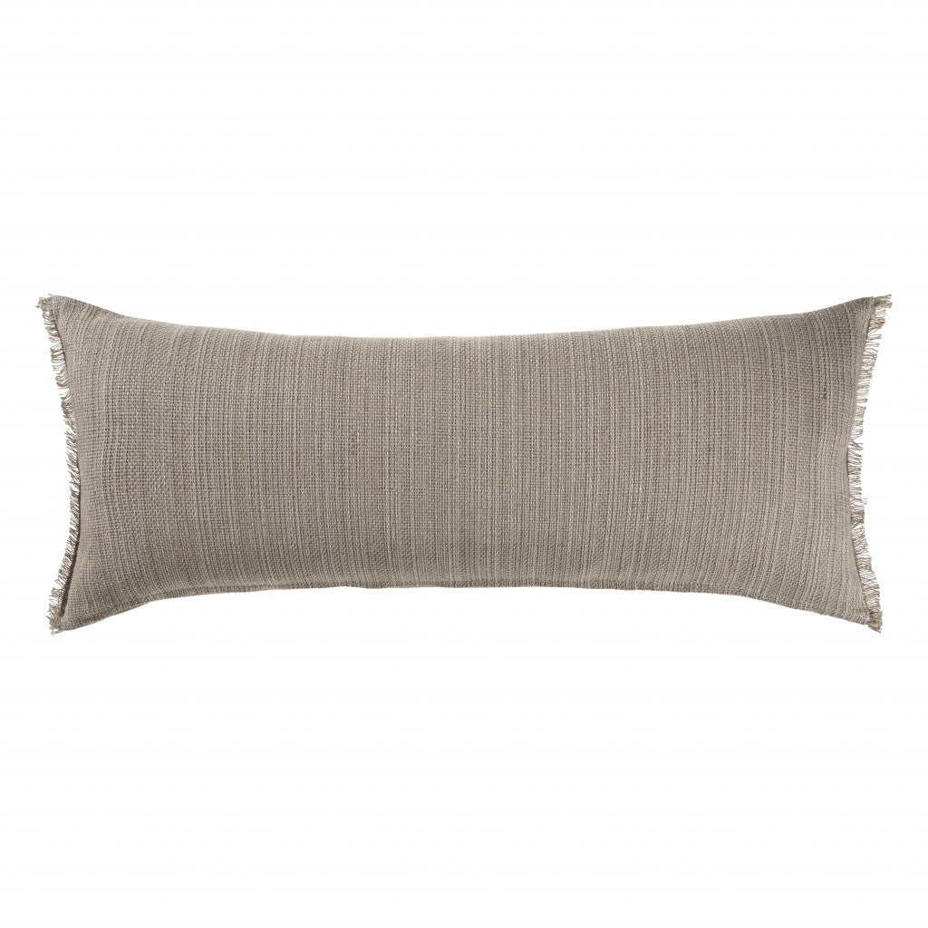 14" X 36" Tan Linen Throw Pillow with Fringe