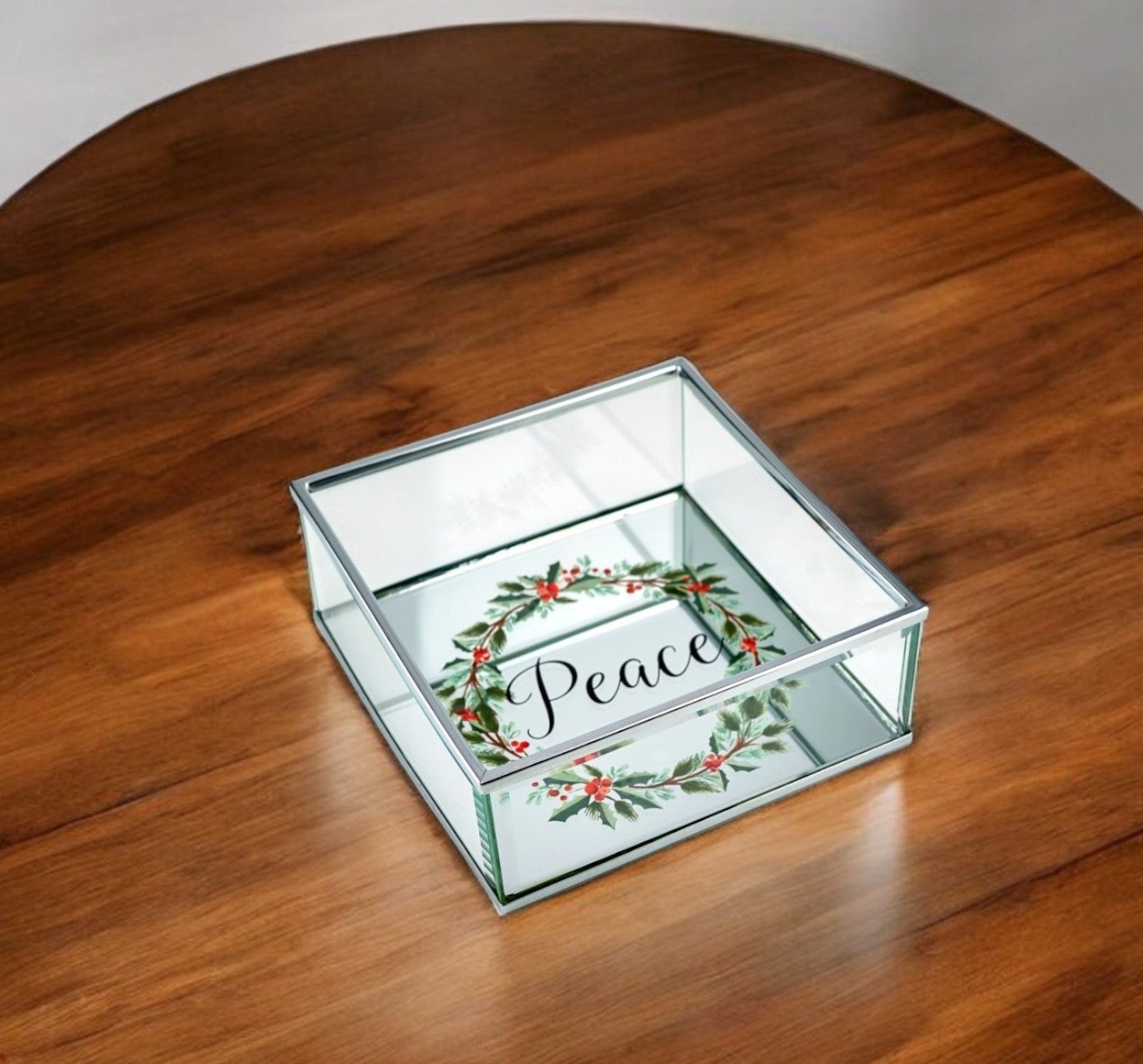 6" Silver Glass Christmas Vanity Tray