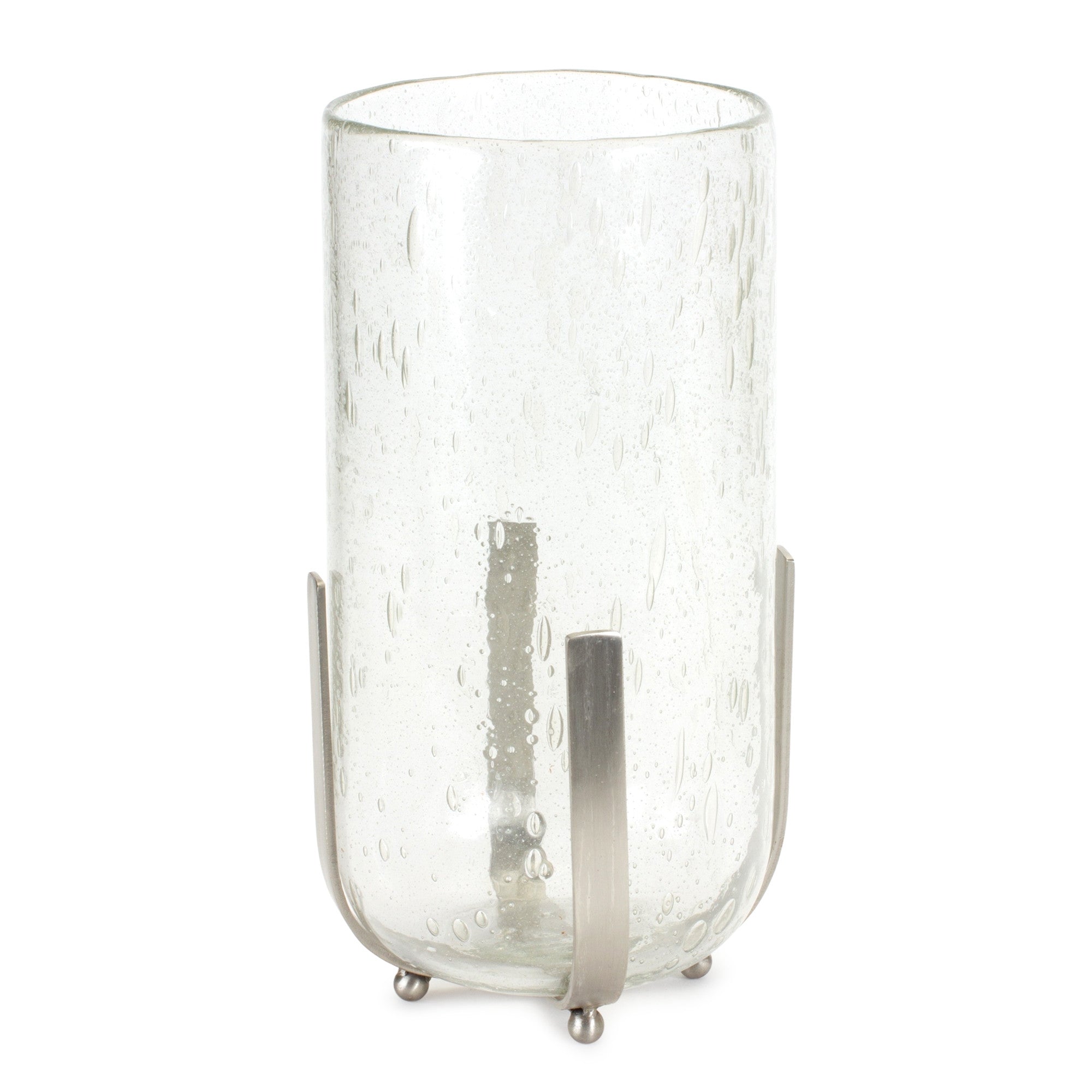 6" Silver And Clear Metal And Glass Tabletop Hurricane Candle Holder
