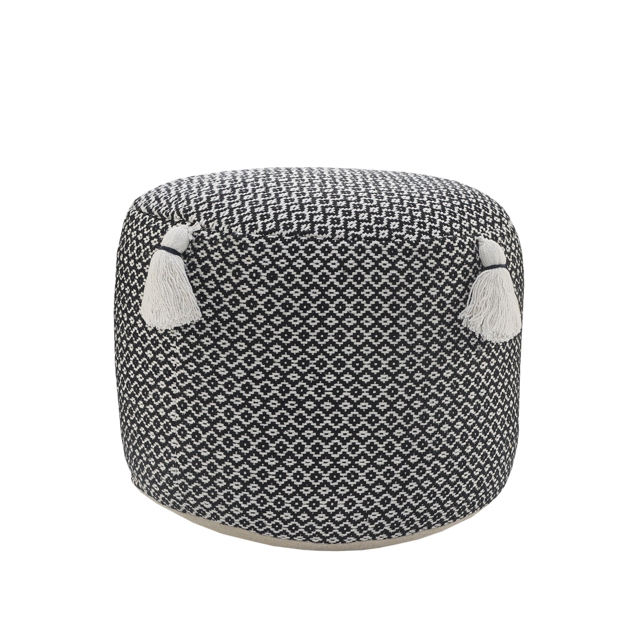 18" Black Cotton Cylinder Geometric Pouf Ottoman