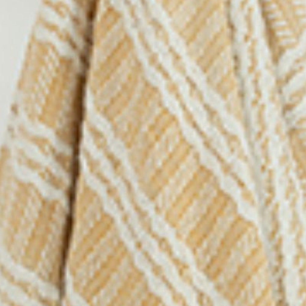 50" X 50" Gold Cotton Woven Striped Throw Blanket