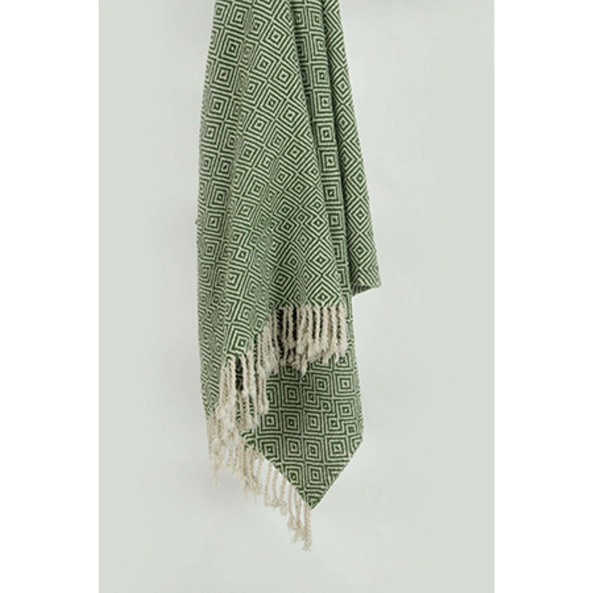 50" X 60" Green Cotton Woven Geometric Throw Blanket with Fringe