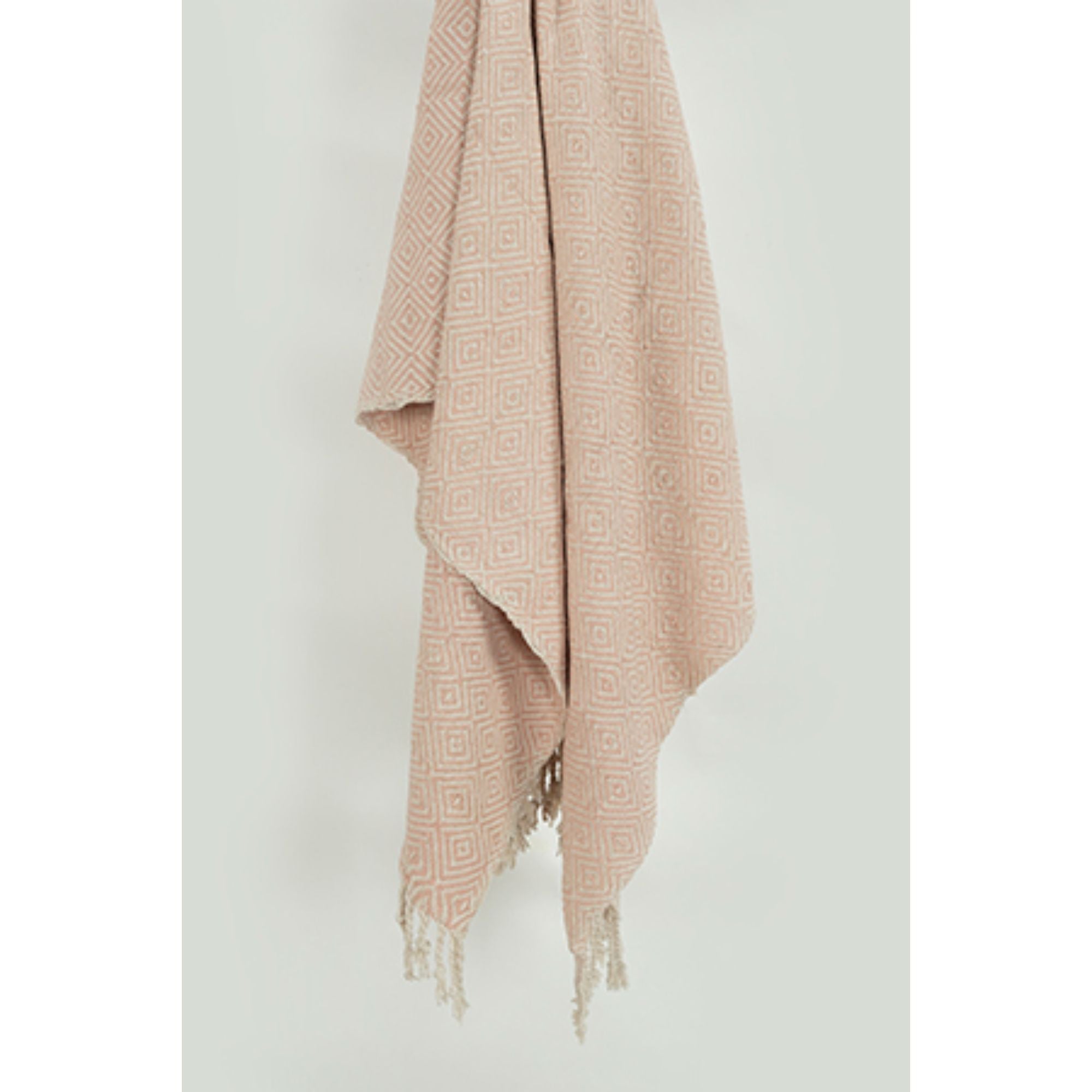 50" X 60" Blush Cotton Woven Geometric Throw Blanket with Fringe