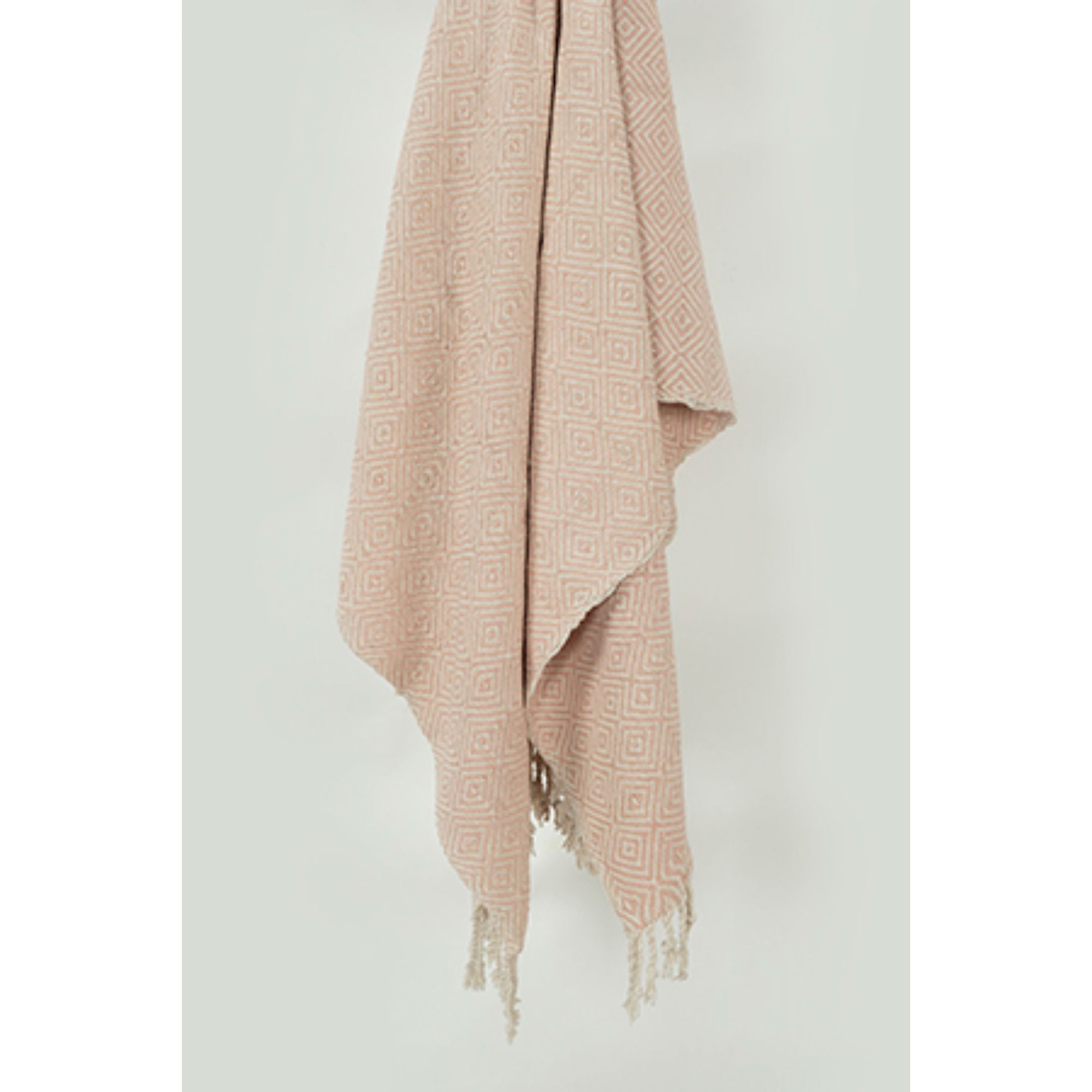 50" X 60" Blush Cotton Woven Geometric Throw Blanket with Fringe
