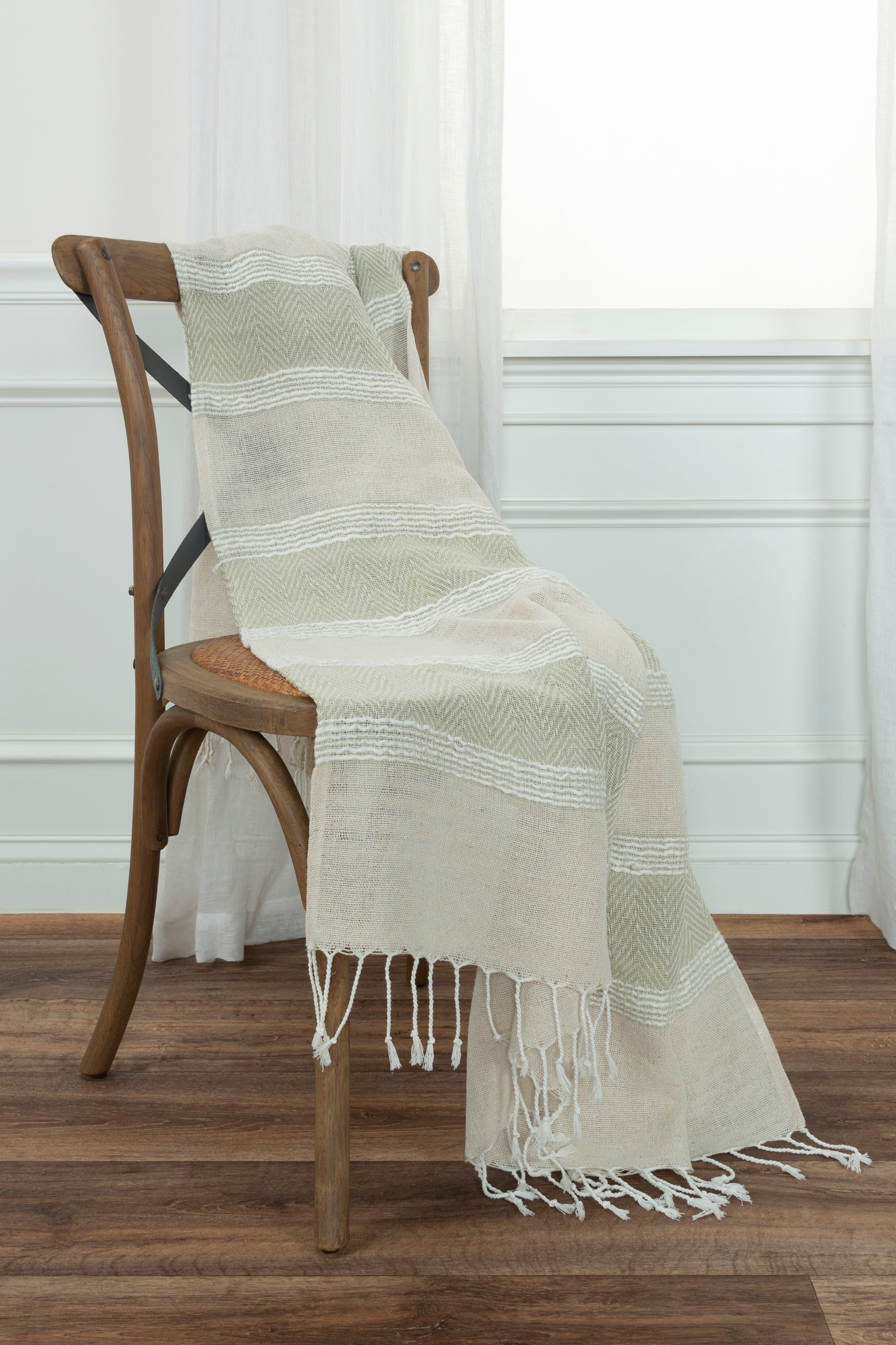 50" X 60" Natural Cotton Woven Striped Throw Blanket with Fringe