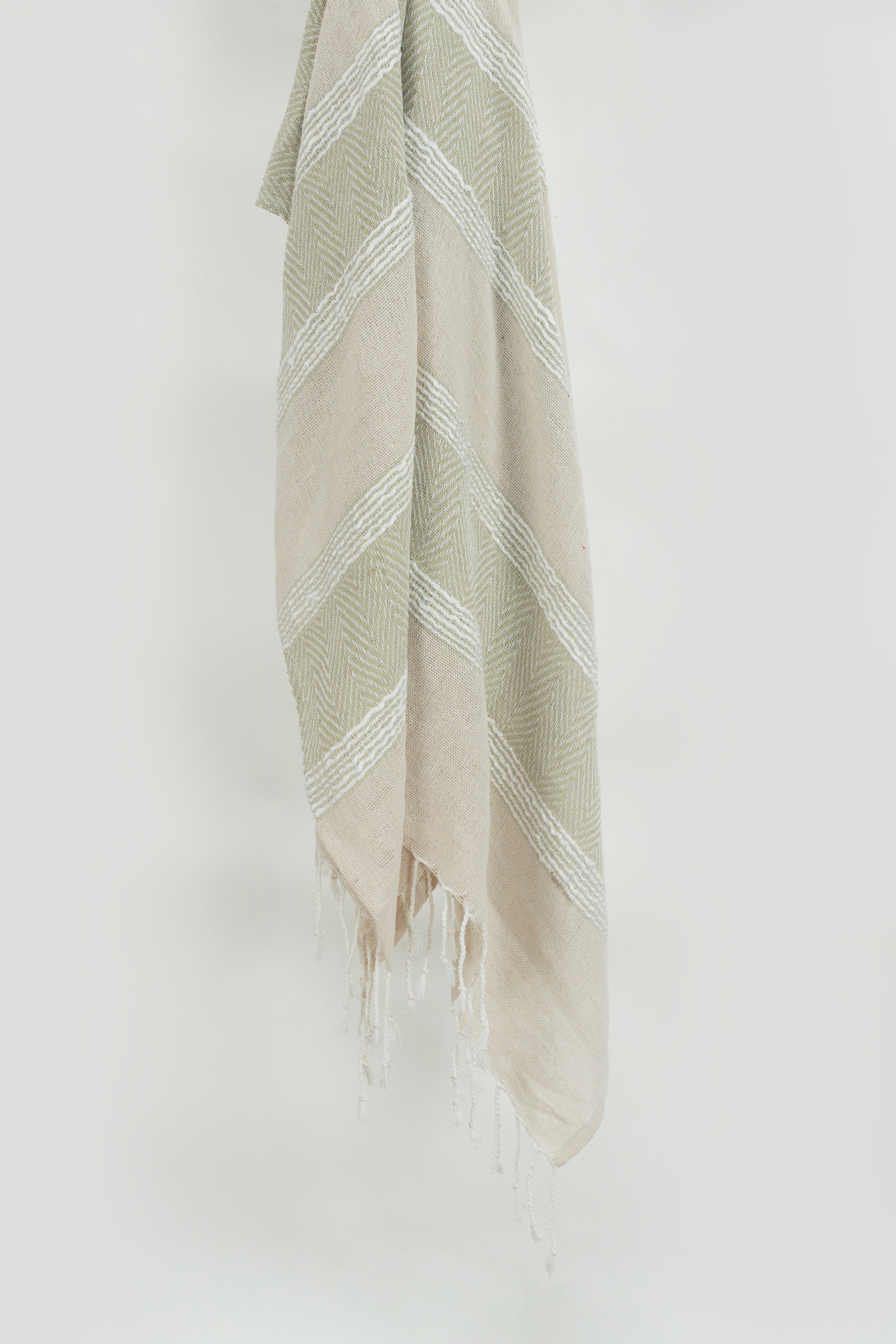 50" X 60" Natural Cotton Woven Striped Throw Blanket with Fringe