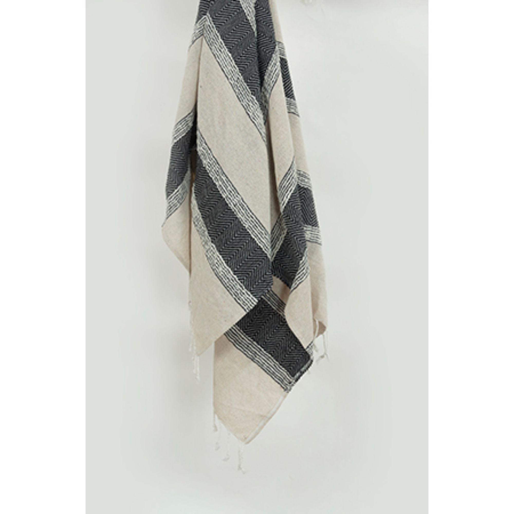 50" X 60" Black Cotton Woven Striped Throw Blanket with Fringe